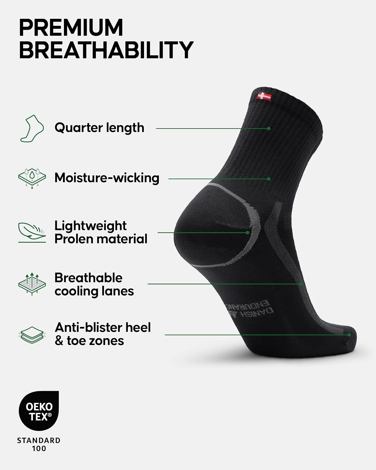 Detalle 2 de DANISH ENDURANCE Running Socks with Precision-Fit (3 & 5 Pack) – Lightweight, Breathable Unisex Quarter Socks