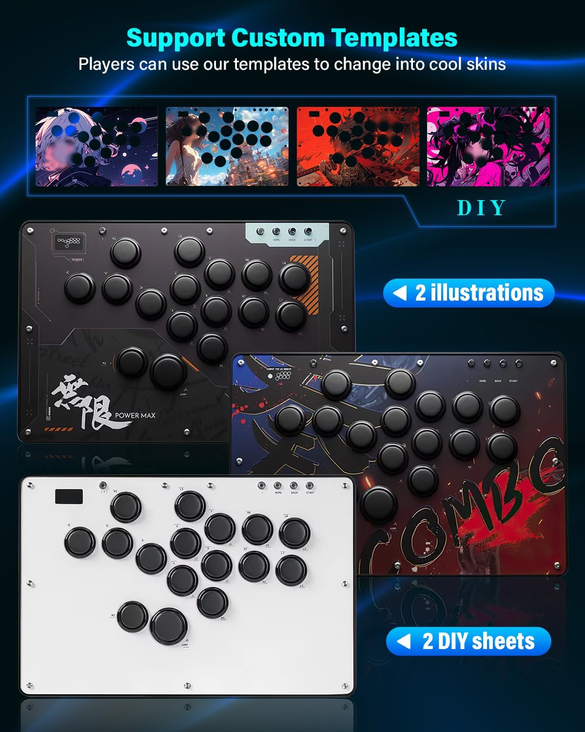 Detalle de Sehawei Arcade Stick U16 all-button fight stick with custom RGB, turbo & hot-swap for PC, PS3/PS4, Switch and more