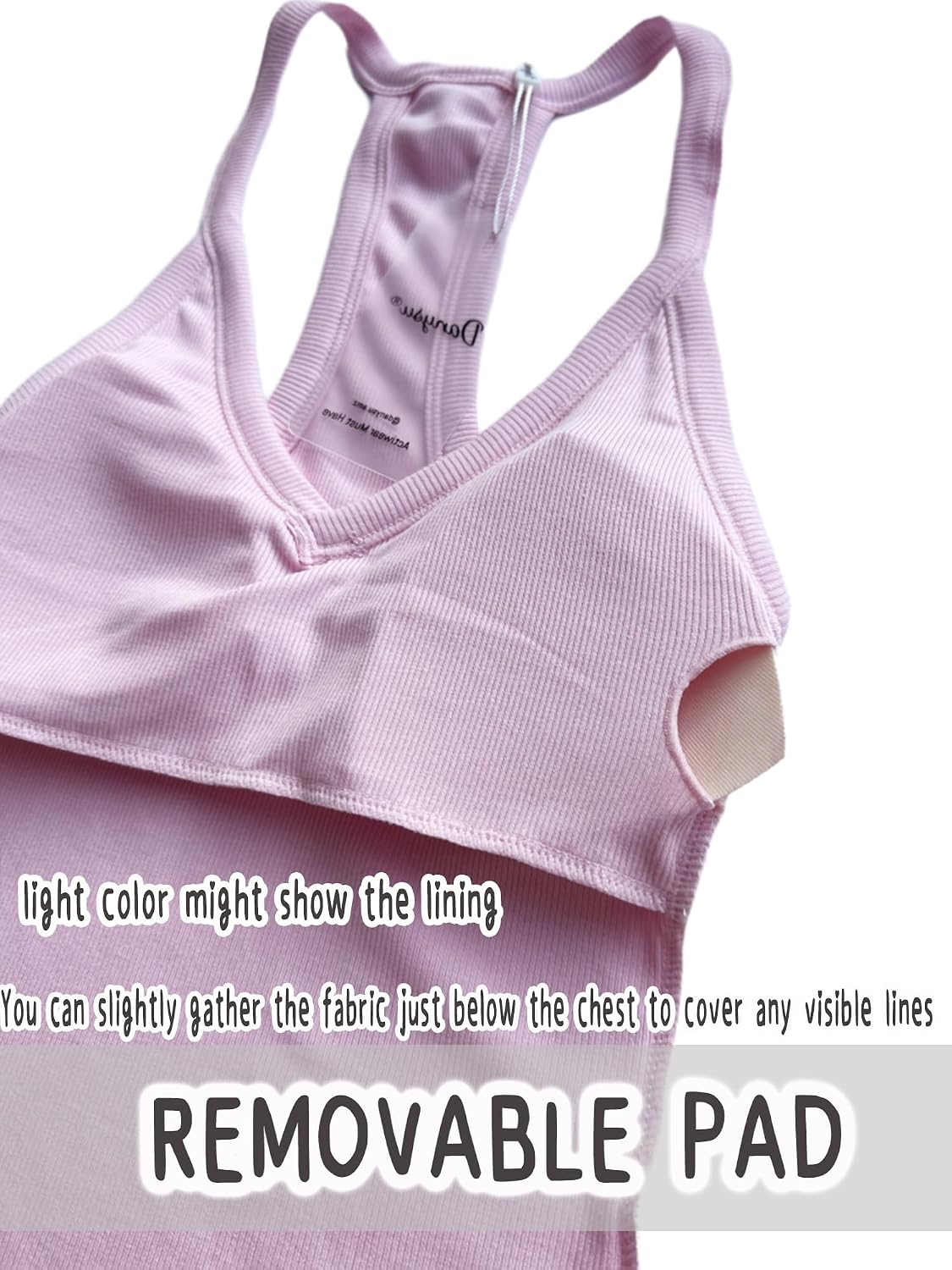 Detalle 2 de Danysu Padded V-Neck Tank Top with Removable Pads and Skin-Tone Lining