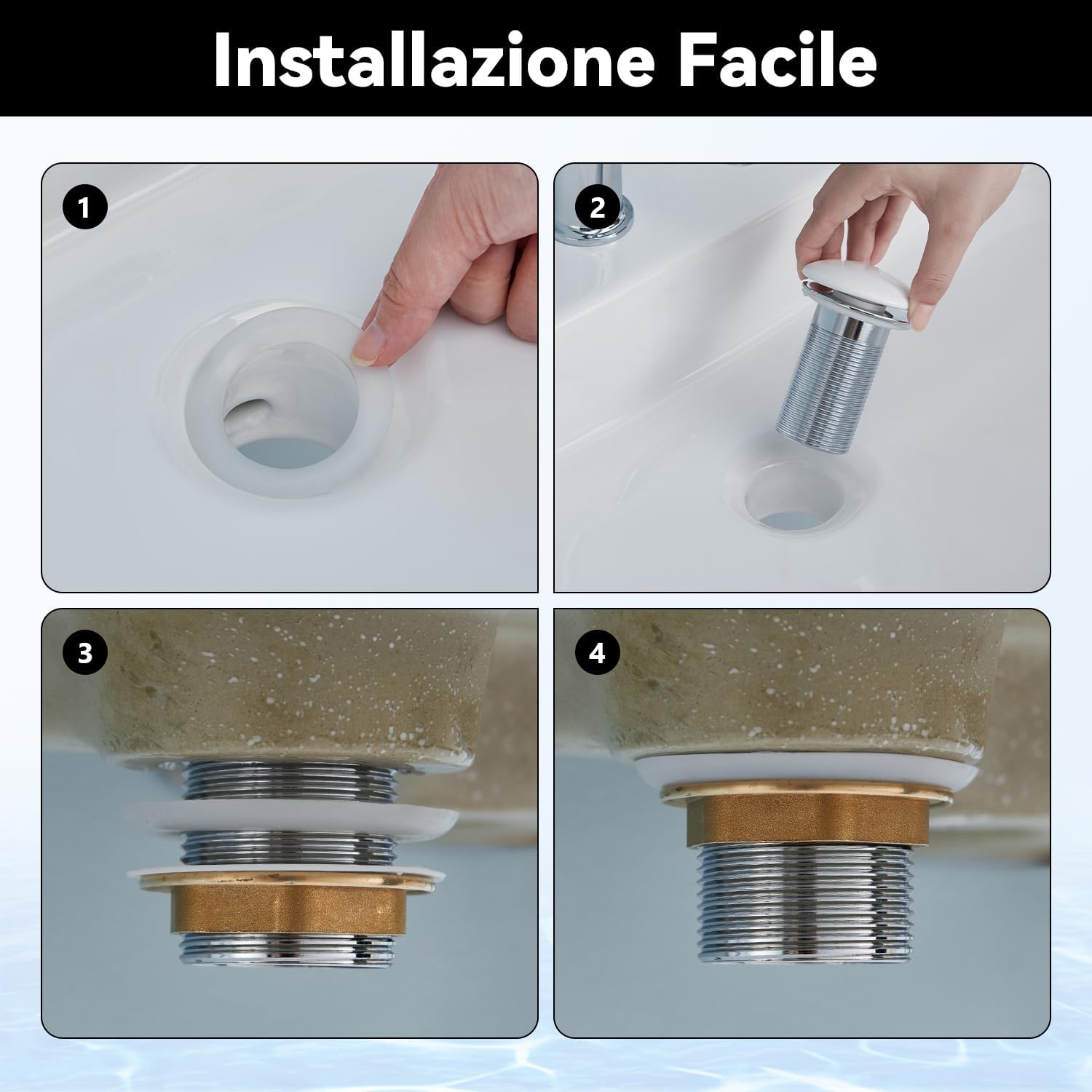 Thumbnail 6 de Ulytid Piletta Lavabo Bagno Senza Troppopieno con Copertura in Ceramica Bianca – Click Clack universale G1 1/4