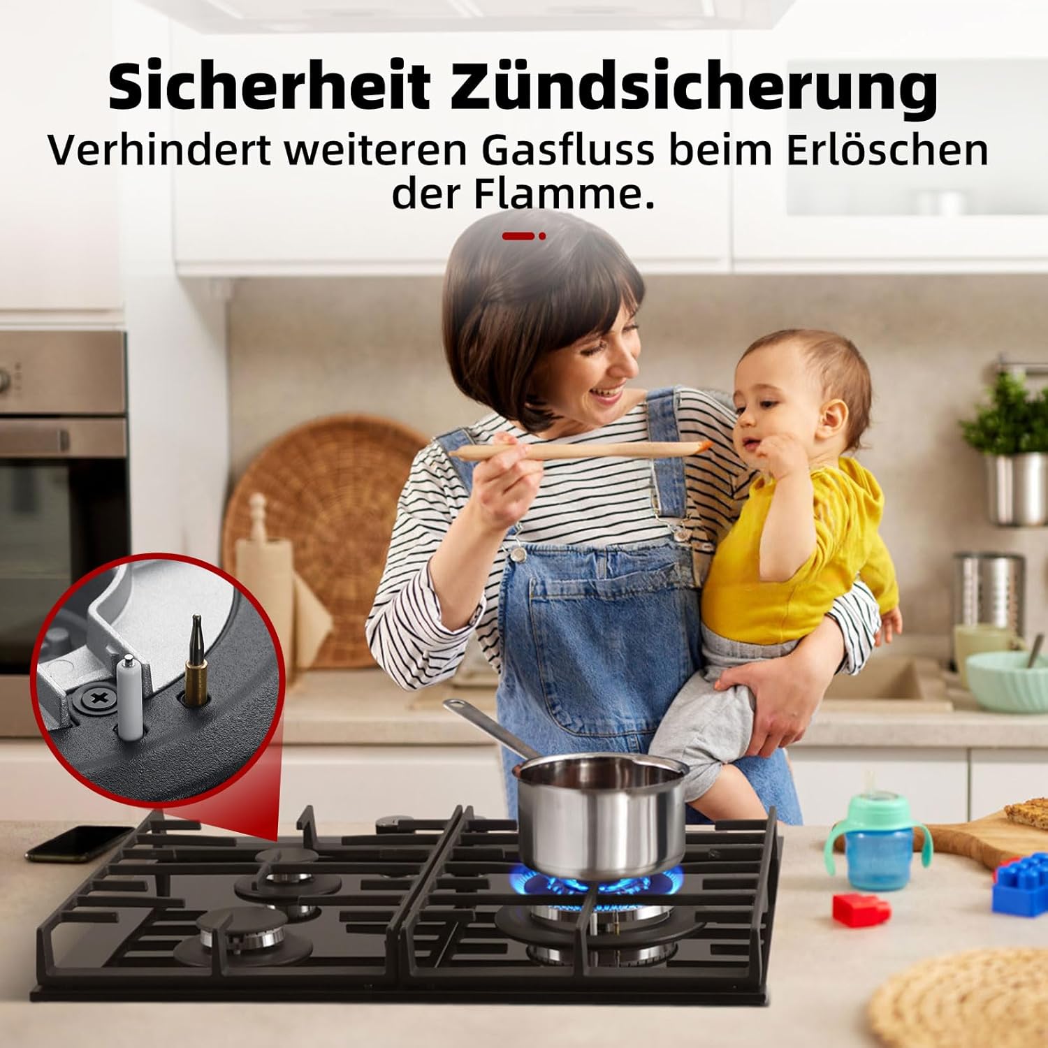 Thumbnail 2 de GASLAND GH603BF Glas-Gaskochfeld mit Wok-Brenner (3-flammig, 60 cm, LPG/Erdgas)