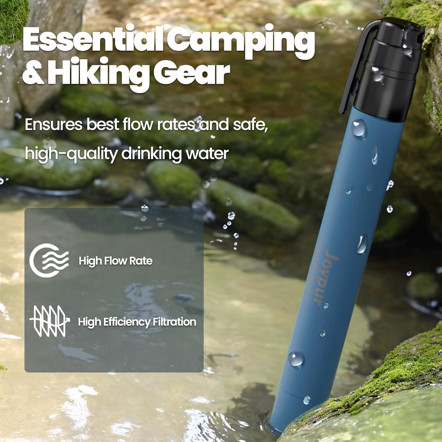 Detalle de Joypur Paille Filtrante de Survie – Purificateur d’Eau de Poche (bleu, lot de 4)