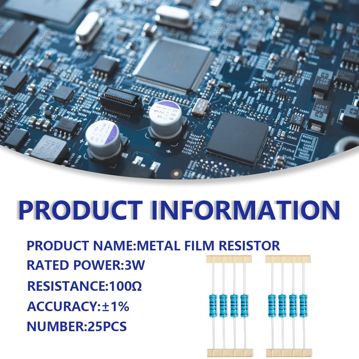 Thumbnail 1 de Innfeeltech 100Ω 3W 25pcs Metal Film Resistors 🔧
