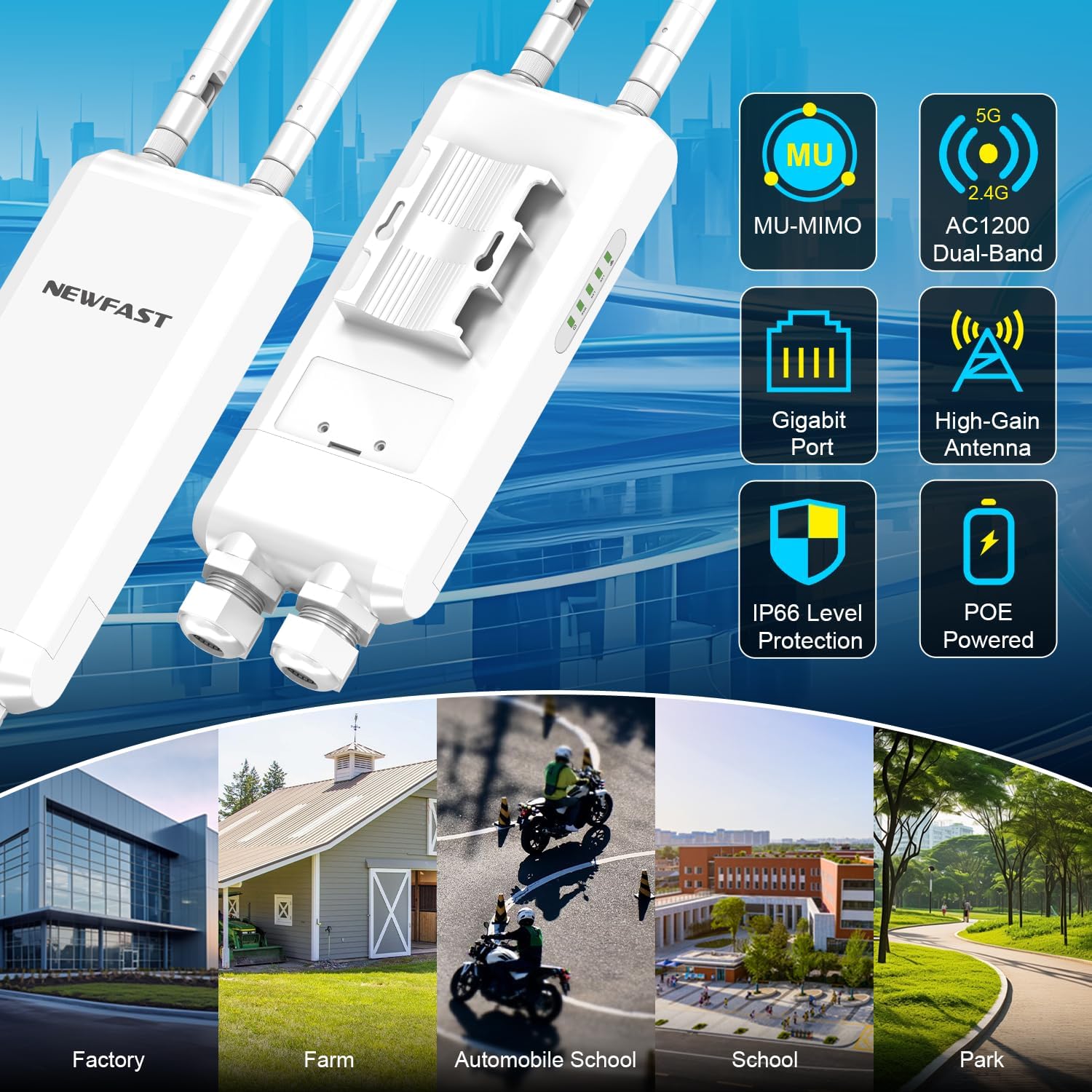 Thumbnail 6 de NEWFAST 1200Mbps Outdoor Wireless Access Point, Dual-Band WiFi, IP66, 4 Modes