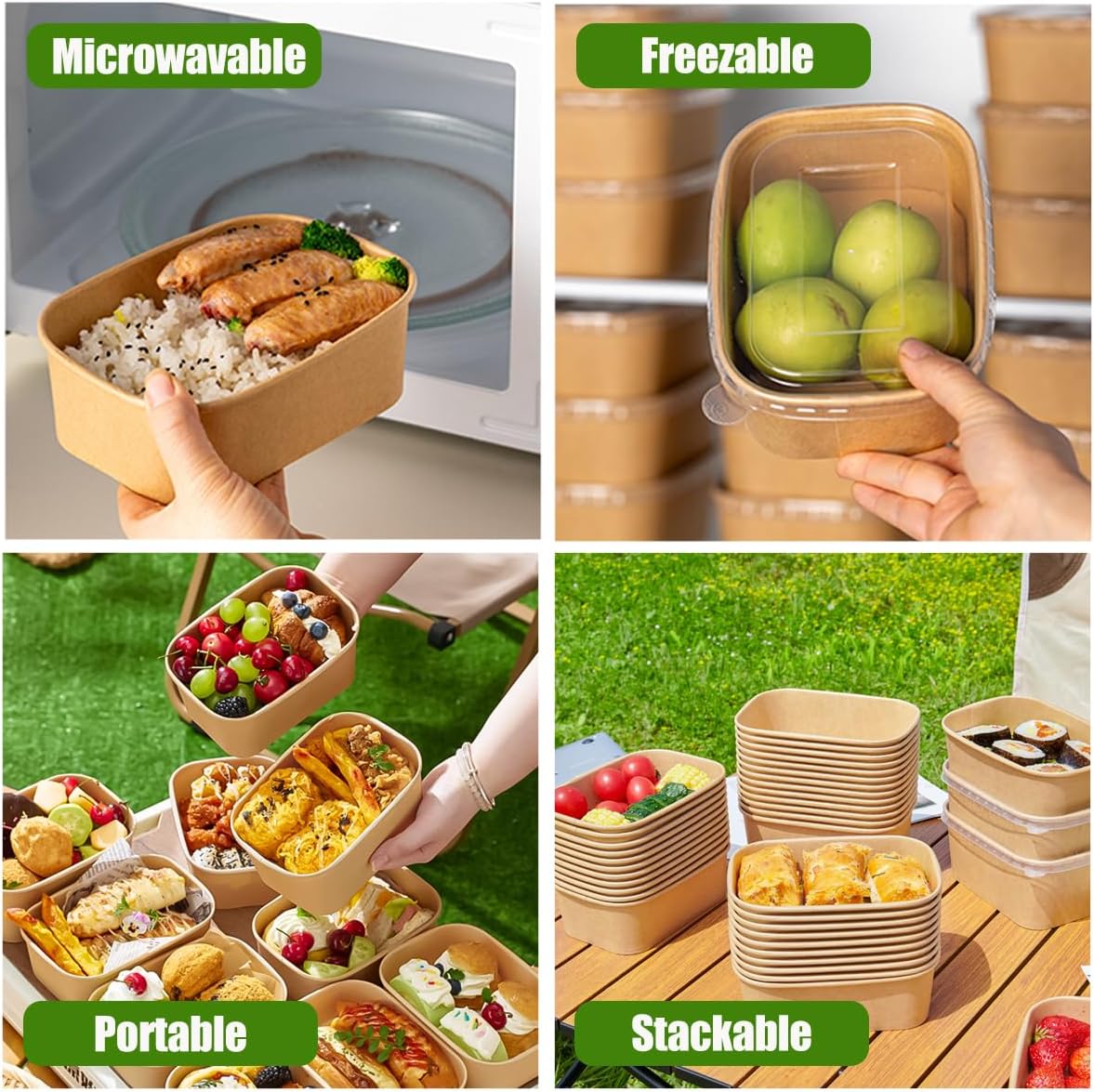 Thumbnail 6 de Artuxer 50-Pack 29oz Disposable Kraft Paper Bowls with Lids and Forks