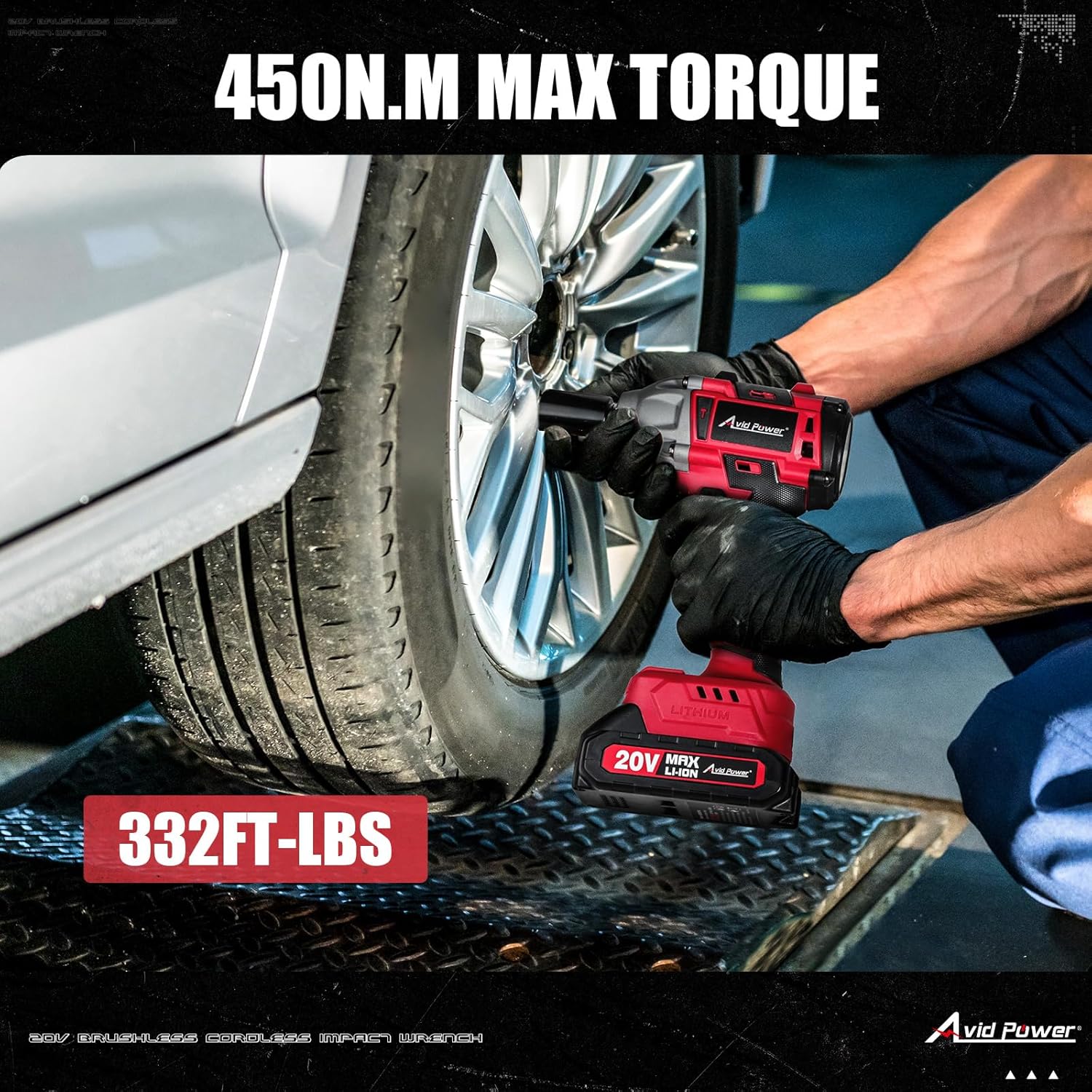 Thumbnail 1 de AVID POWER 20V Brushless 1/2” Impact Wrench (332 ft-lbs / 450 N.m) with 2.0 Ah Battery, 2 Speeds, LED & Sockets