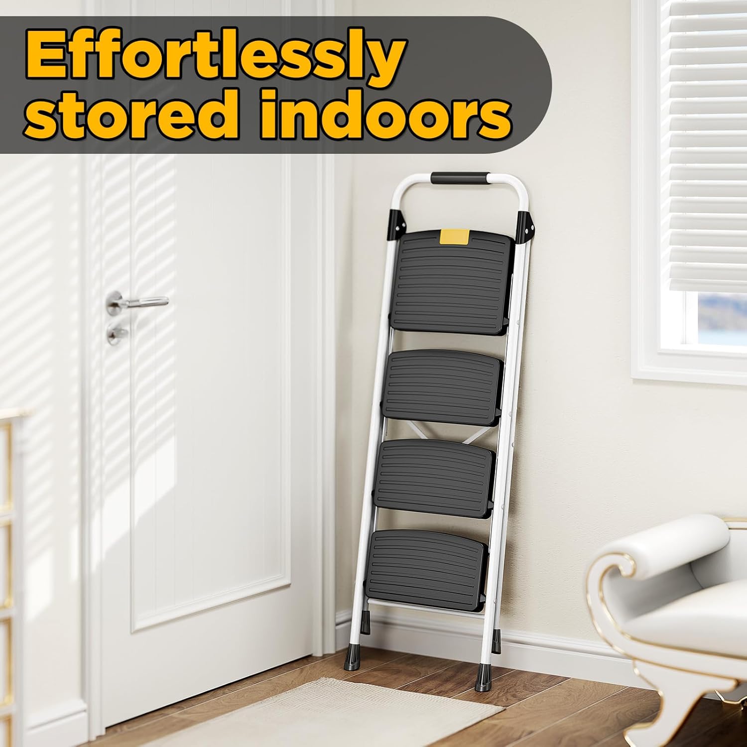 Thumbnail 6 de Urackify Escabeau pliable 4 marches 150 kg avec verrouillage de sécurité