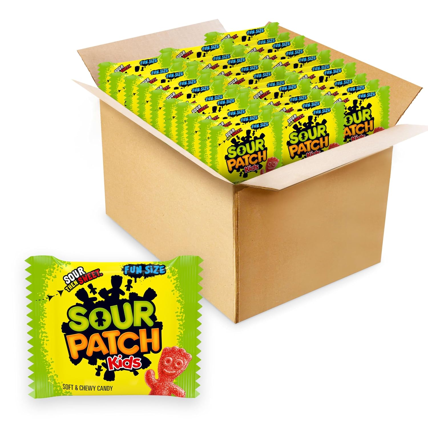 Detalle de SOUR PATCH KIDS Soft & Chewy Gummy Candy, 140 Individually Wrapped Snack Packs
