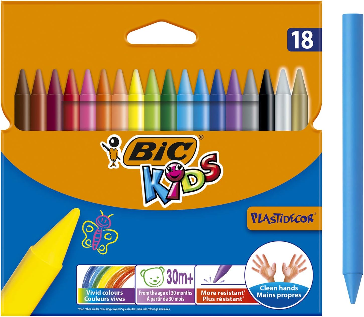 Detalle de BIC Plastidecor kritor, 18-pack med blandade färger i pappask