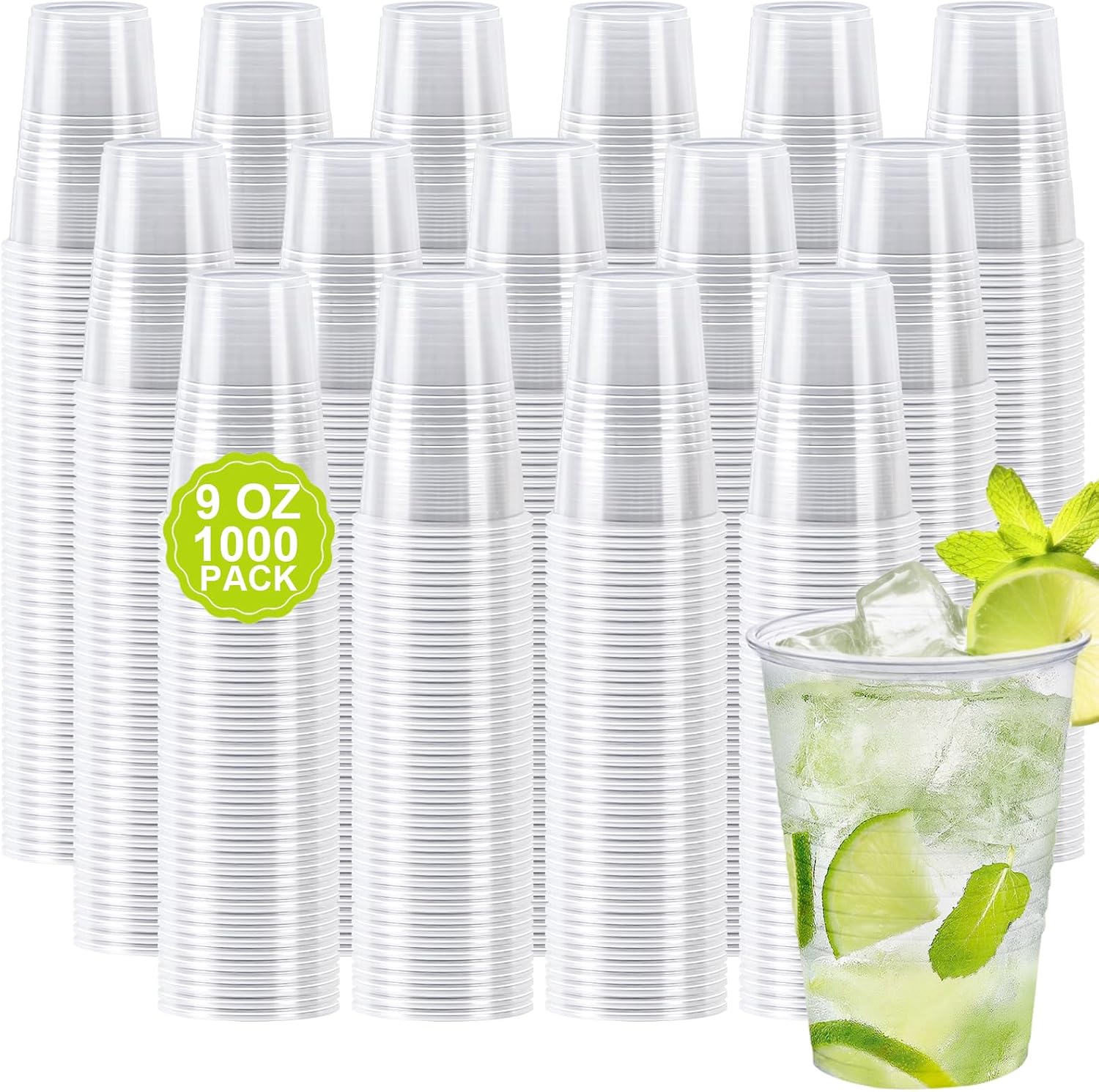Detalle de Clawsoff 1000 Pack 9 oz Clear Plastic Cups (BPA-Free PP) for Cold Drinks