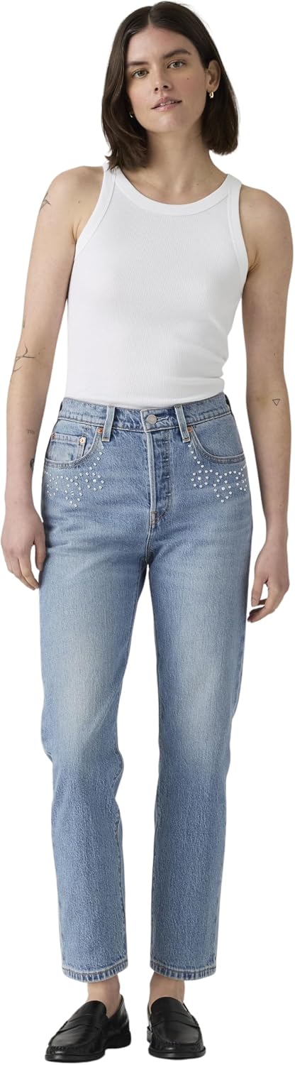 Detalle de Levi's 501 Crop Vaqueros para Mujer en Black Sprout, 26W / 26L
