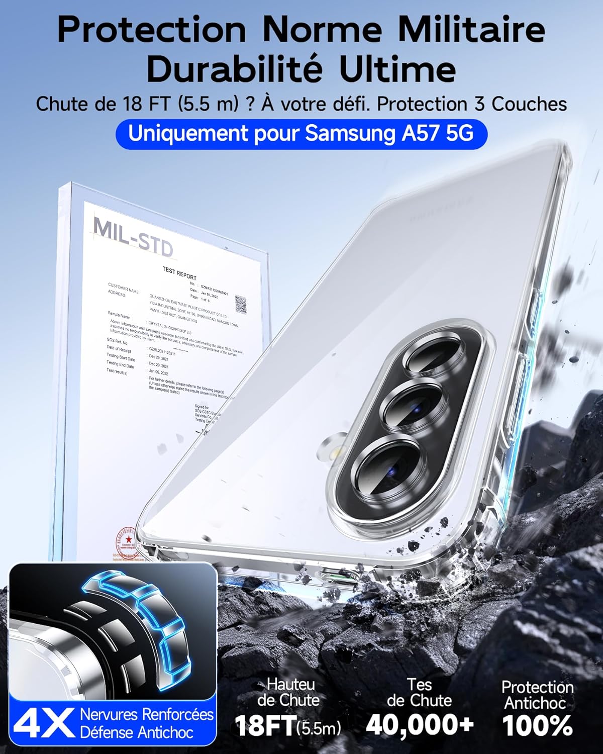 Thumbnail 1 de LeYi coque transparente avec verre trempé pour Samsung Galaxy A57 5G — protection 360° et bumper antichoc