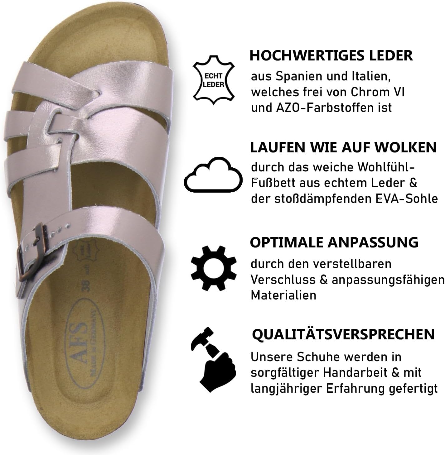 Detalle de Sandales en cuir pour femme à boucle réglable (AFS-SchuheAFS-Schuhe) : confort et maintien au quotidien