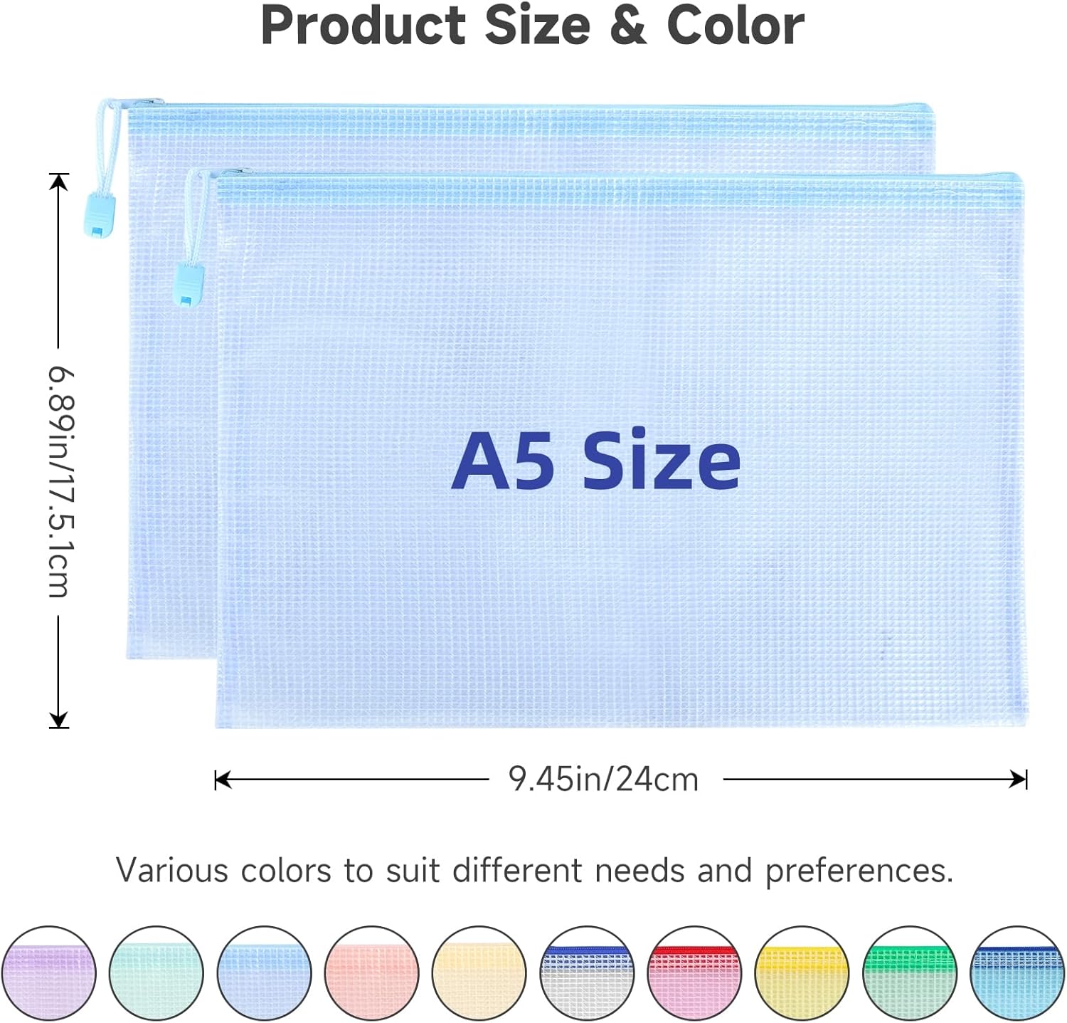 Thumbnail 1 de Mutsitaz 10er Set Dokumententaschen A5 mit Reißverschluss – wasserdichter PVC-Beutel in 10 Farben