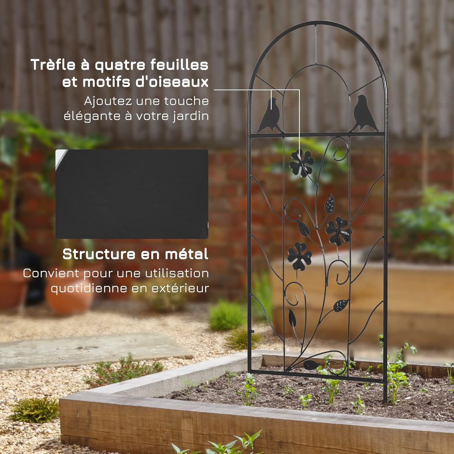 Detalle de Outsunny Treillis de Jardin Lot de 2 en métal 38 x 98 cm – Noir