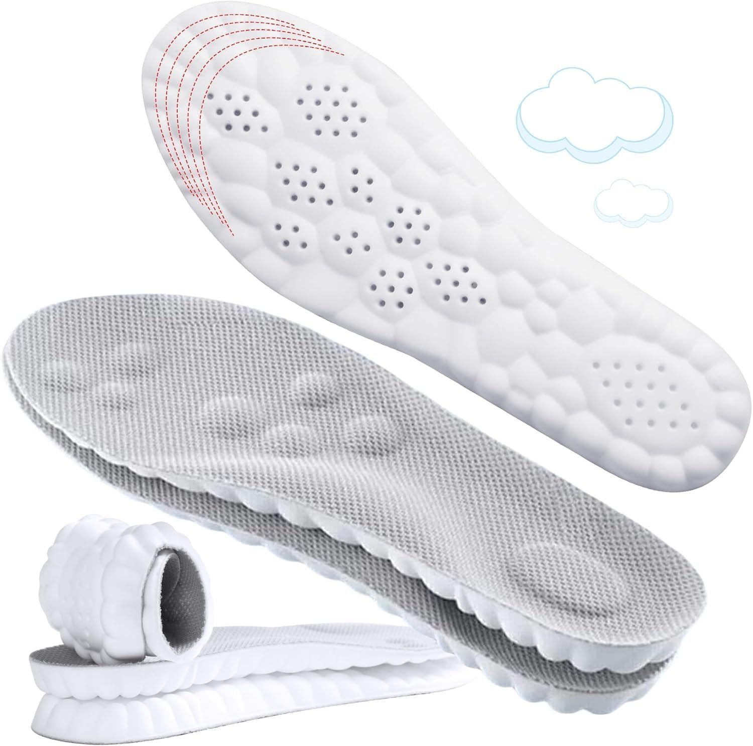 Detalle de ENLOPQ GEN-SOLE-Black-Large Men's Insoles, Gray, US M 8–11.5, Memory Foam Arch Support