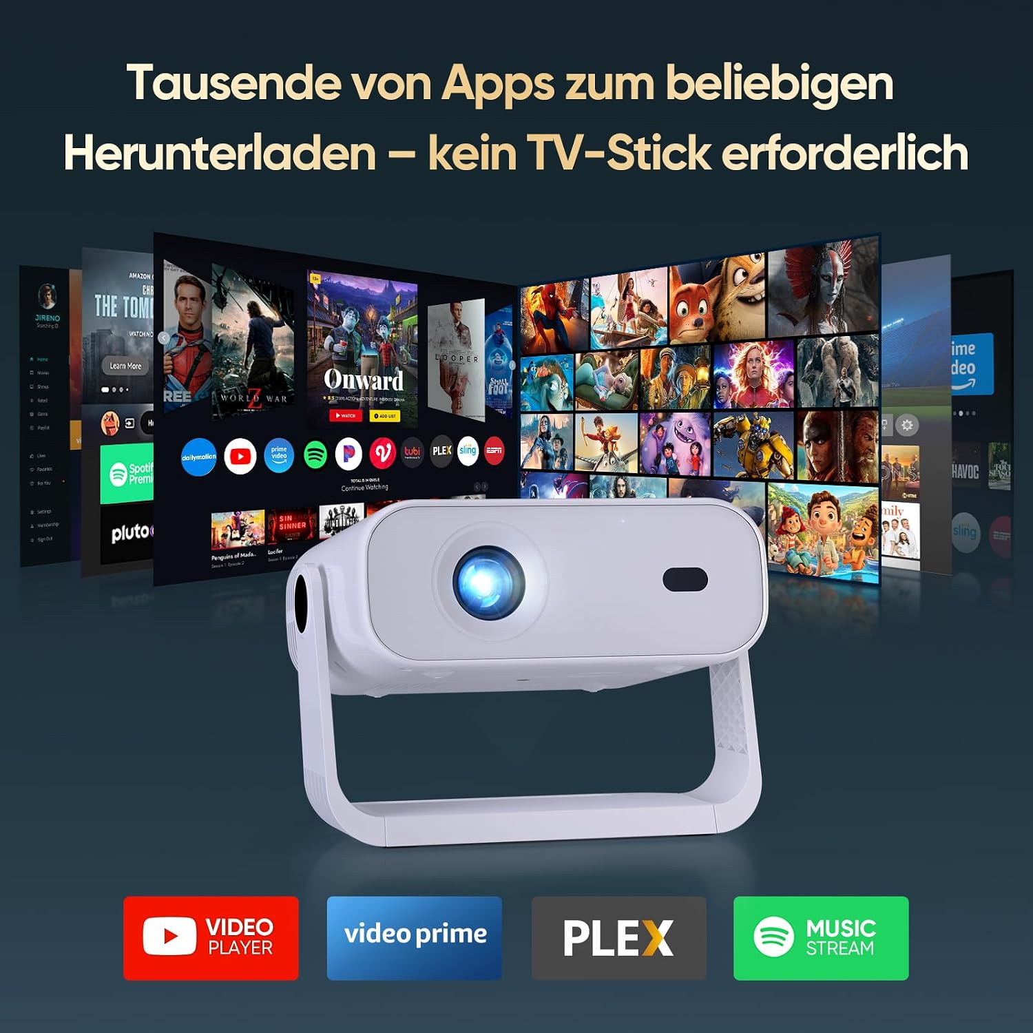 Detalle de Wielio Neuer Smart Mini Beamer mit integrierter App – Android 14, 1080p/4K-Dekodierung, WiFi6 & BT5.2
