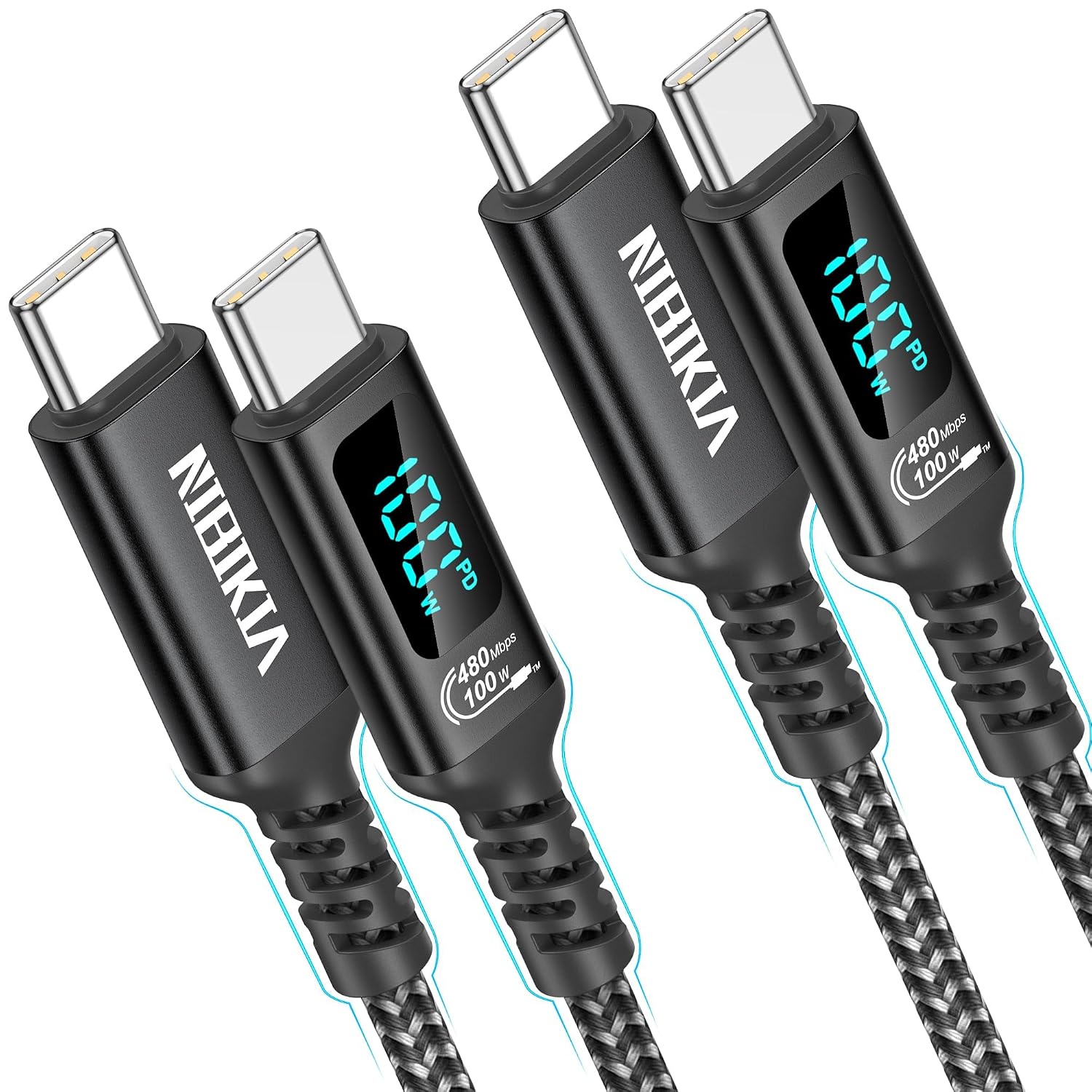 Detalle de USB-C auf USB-C Kabel 100W mit LED, 2×2 m