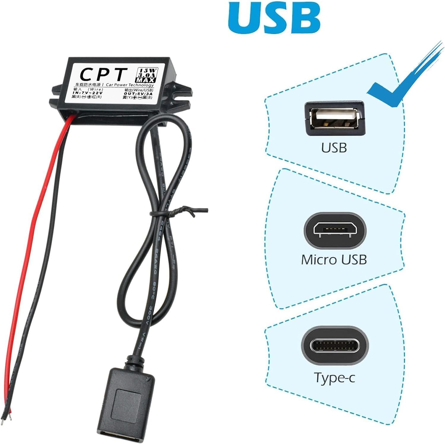 Thumbnail 2 de Heemol 12 V till USB-omvandlare, 5 V, 3 A och 15 W, 2-pack