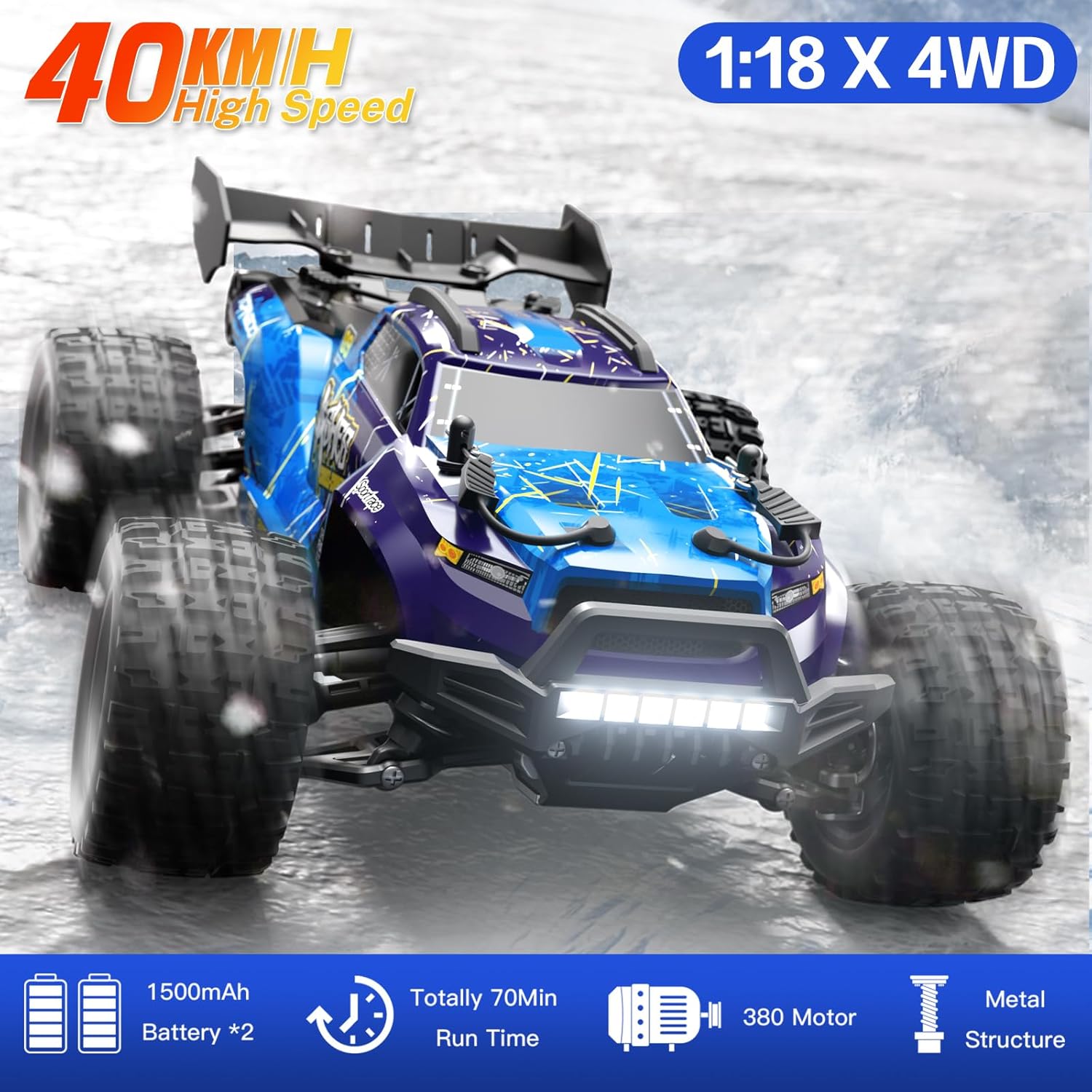 Thumbnail 1 de YONCHER Macchina Telecomandata Professionale RC 1:18 4WD Offroad 40 km/h, fino a 70 min con 2 batterie