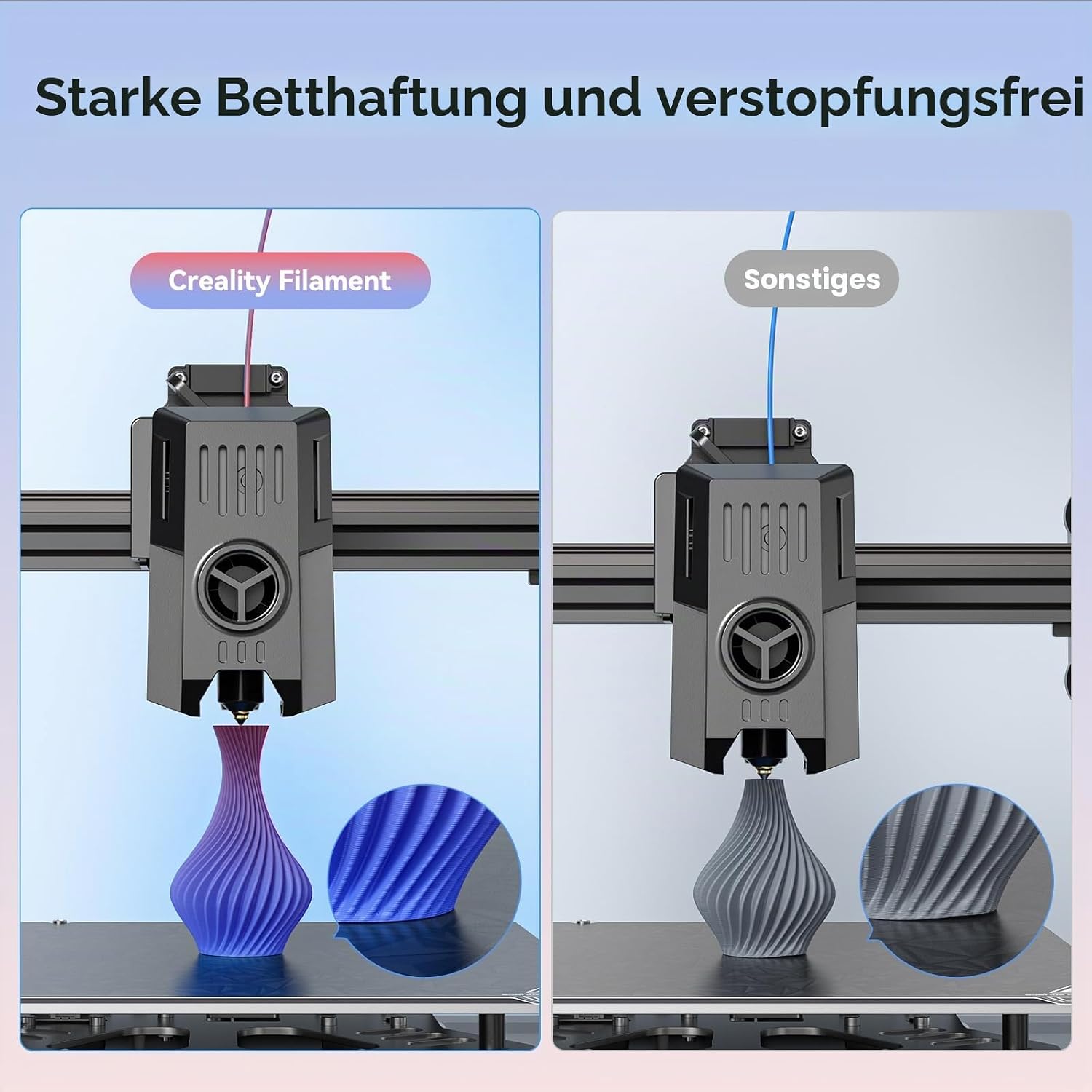 Detalle 2 de Creality Farbverlauf PLA Filament 1,75 mm – Regenbogen Ender PLA+ 4 kg Spule (±0,02 mm) für stabile 3D-Drucke
