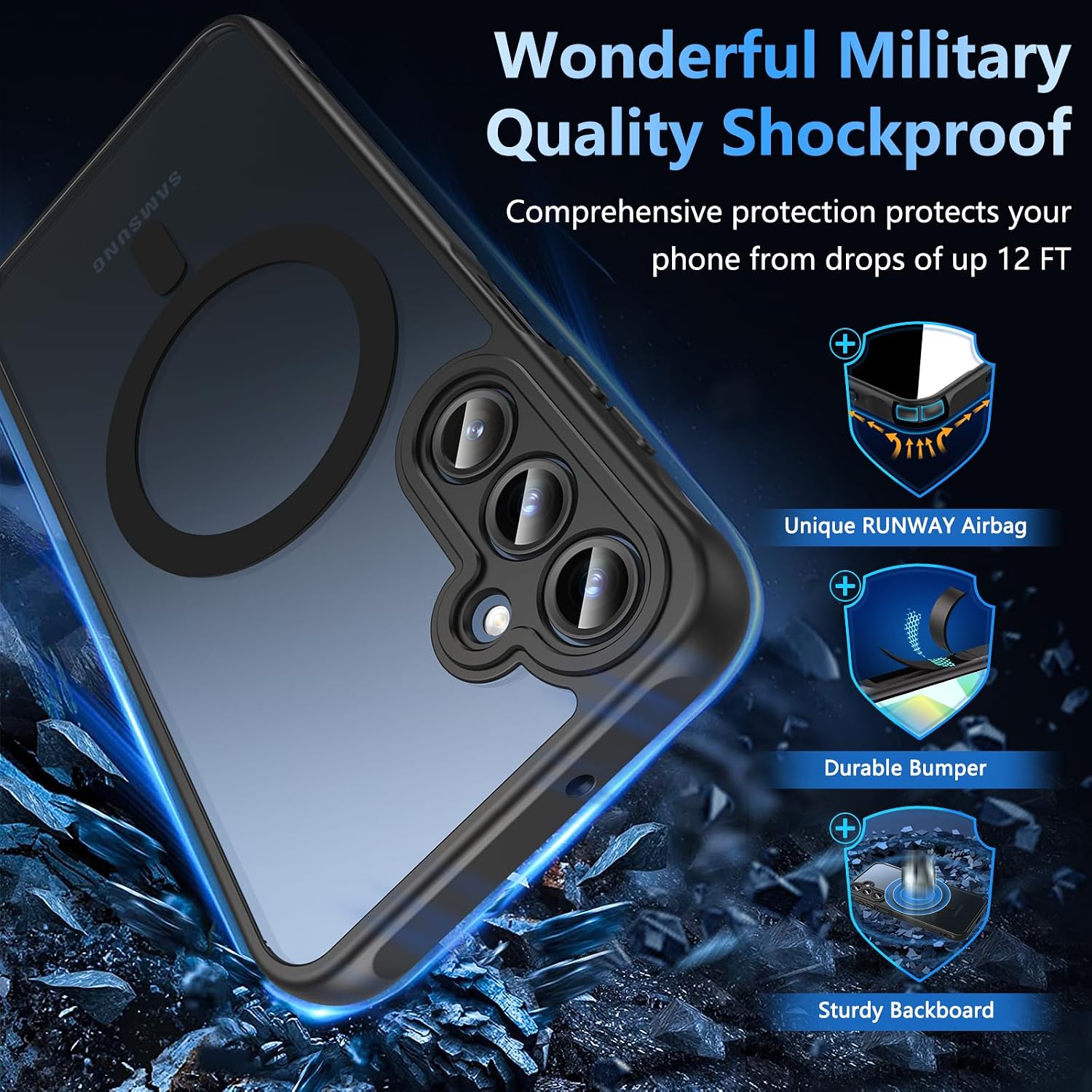 Detalle de Hensinple Magnetic Samsung A16 Case with 9H Screen Protector and Military-Grade Shock Protection
