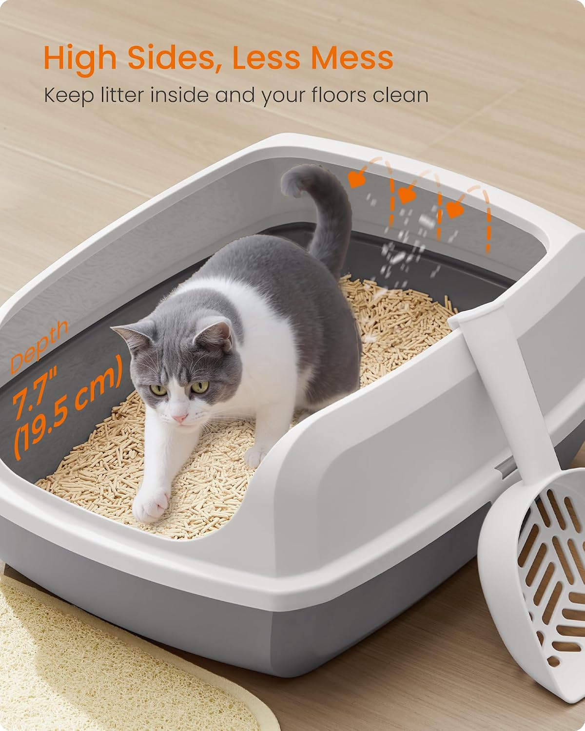 Thumbnail 2 de Feandrea High Sided Cat Litter Tray, XL Open Top with Scoop (PPT009W101)