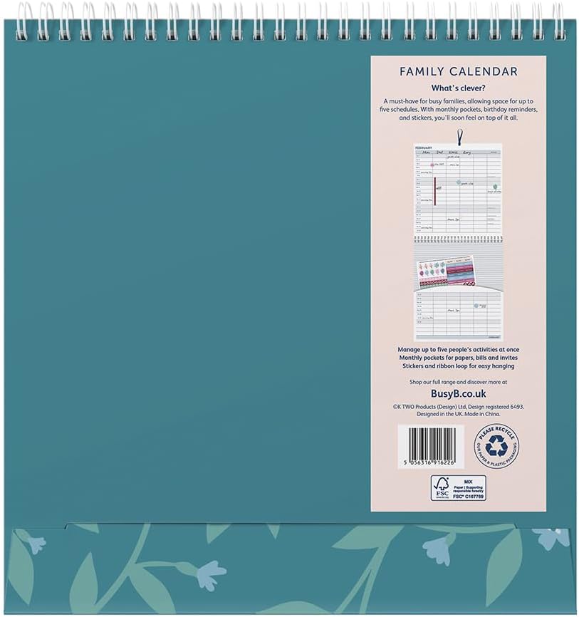Detalle 2 de Busy B 2026 väggkalender med fågelmotiv, fem kolumner och förvaringsfickor