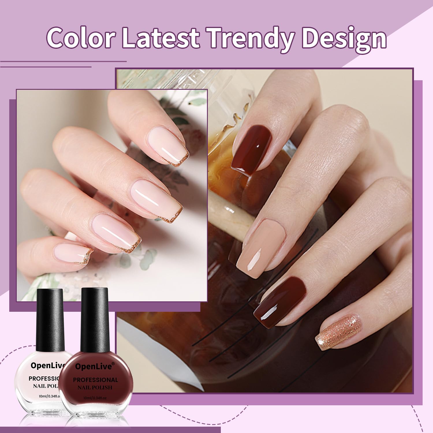 Thumbnail 3 de OpenLive 10ml Nude Pink Nail Polish Set (6 Colors) — Quick-Dry Neutral, Brown/Red/Purple Shades