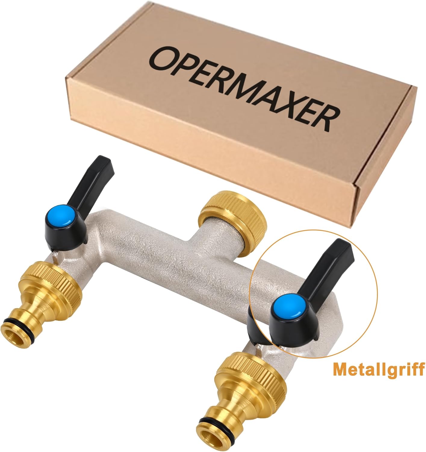 Thumbnail 6 de OPERMAXER 2-Wege Wasserhahn Wasserverteiler – Messing-Verteiler mit verlängertem Griff