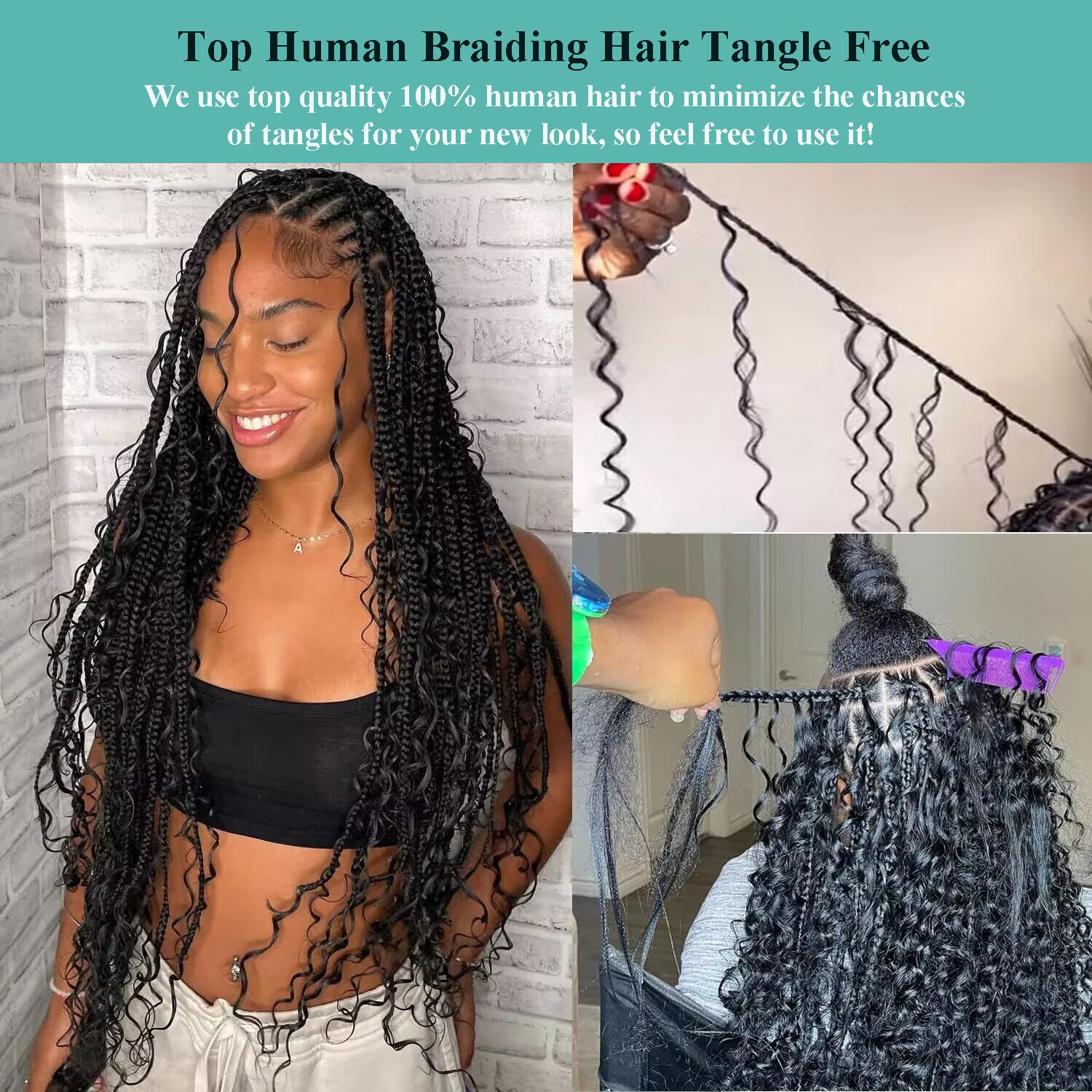 Thumbnail 6 de Human Braiding Hair for Boho Braids 200g 22 Inch Curly Water Wave Bulk, 5 Bundles/Pack