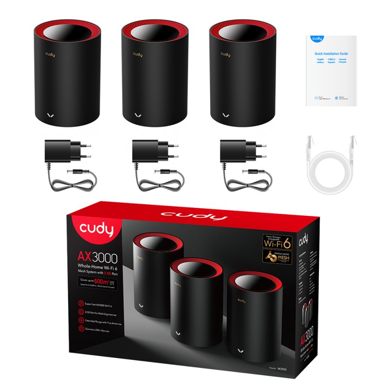 Detalle de Cudy M3000 Sistema Mesh Wi‑Fi 6 AX3000 doble banda (pack 3 unidades) con puertos de 2,5 Gbps