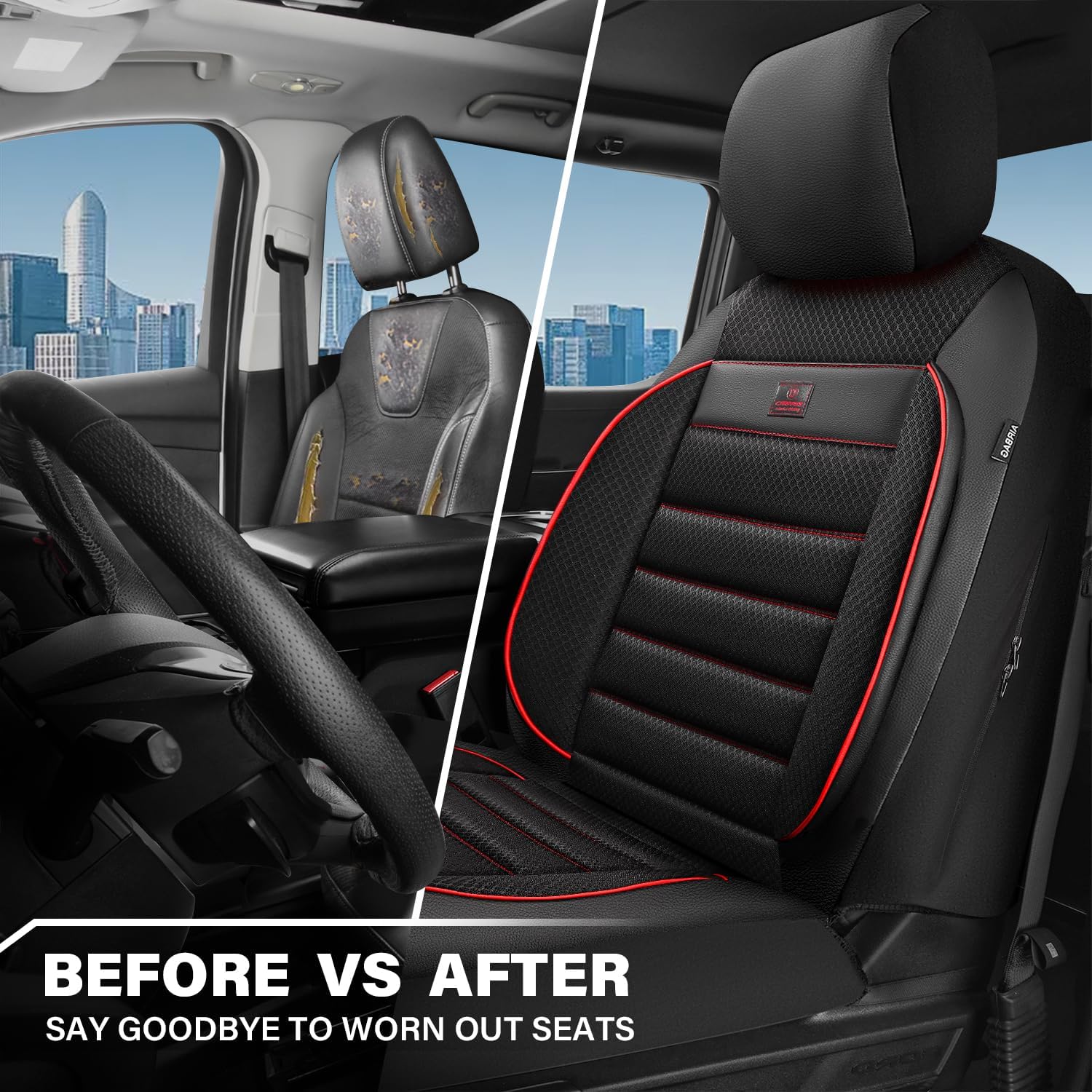 Thumbnail 5 de CAR PASS 3D Foam Leather Front Seat Covers Red