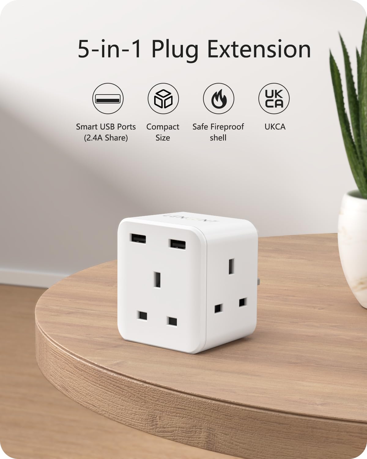 Thumbnail 1 de LENCENT Multi Plug Extension 3-way 13A USB cube 🔌