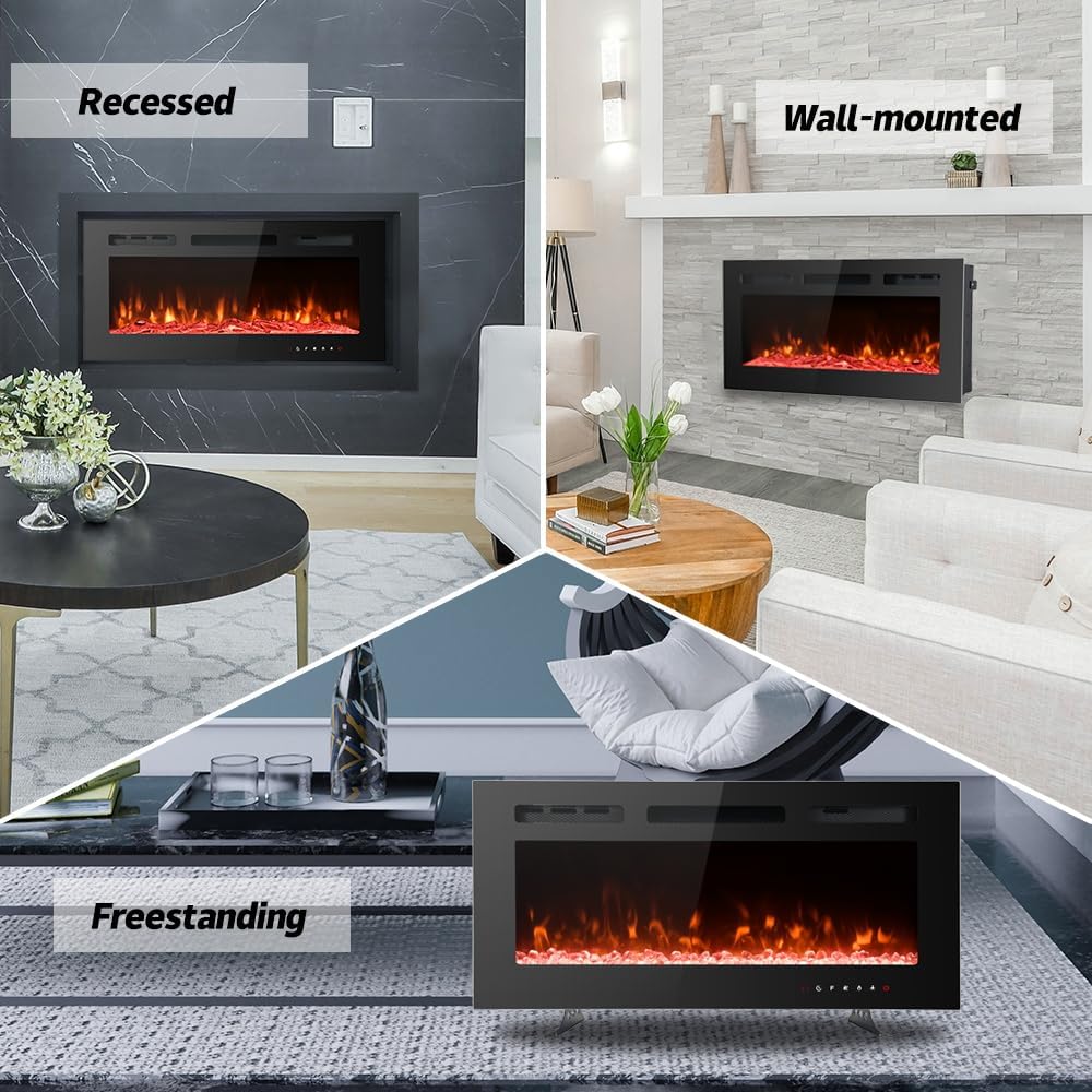 Detalle de M.C.Haus Ultra-Thin Electric Fireplace (102cm) with Low-Noise Heater, 12 Flame & Breath Colours, Touch + Remote