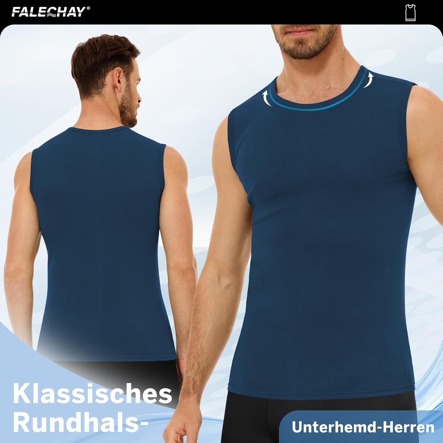 Detalle 2 de Falechay Canotta da Uomo 3 Pezzi in 100% Cotone – Design senza etichette