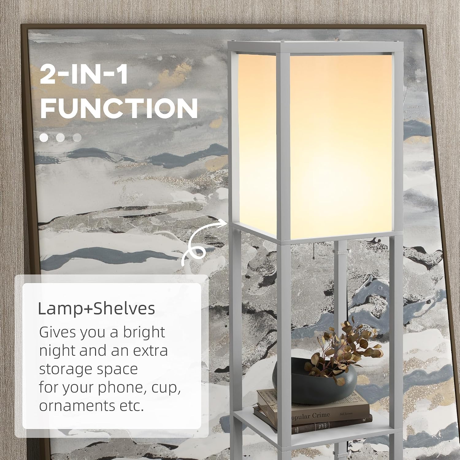 Detalle 2 de HOMCOM B31-331V70LG 3-Tier Floor Lamp with Shelves, Light Grey