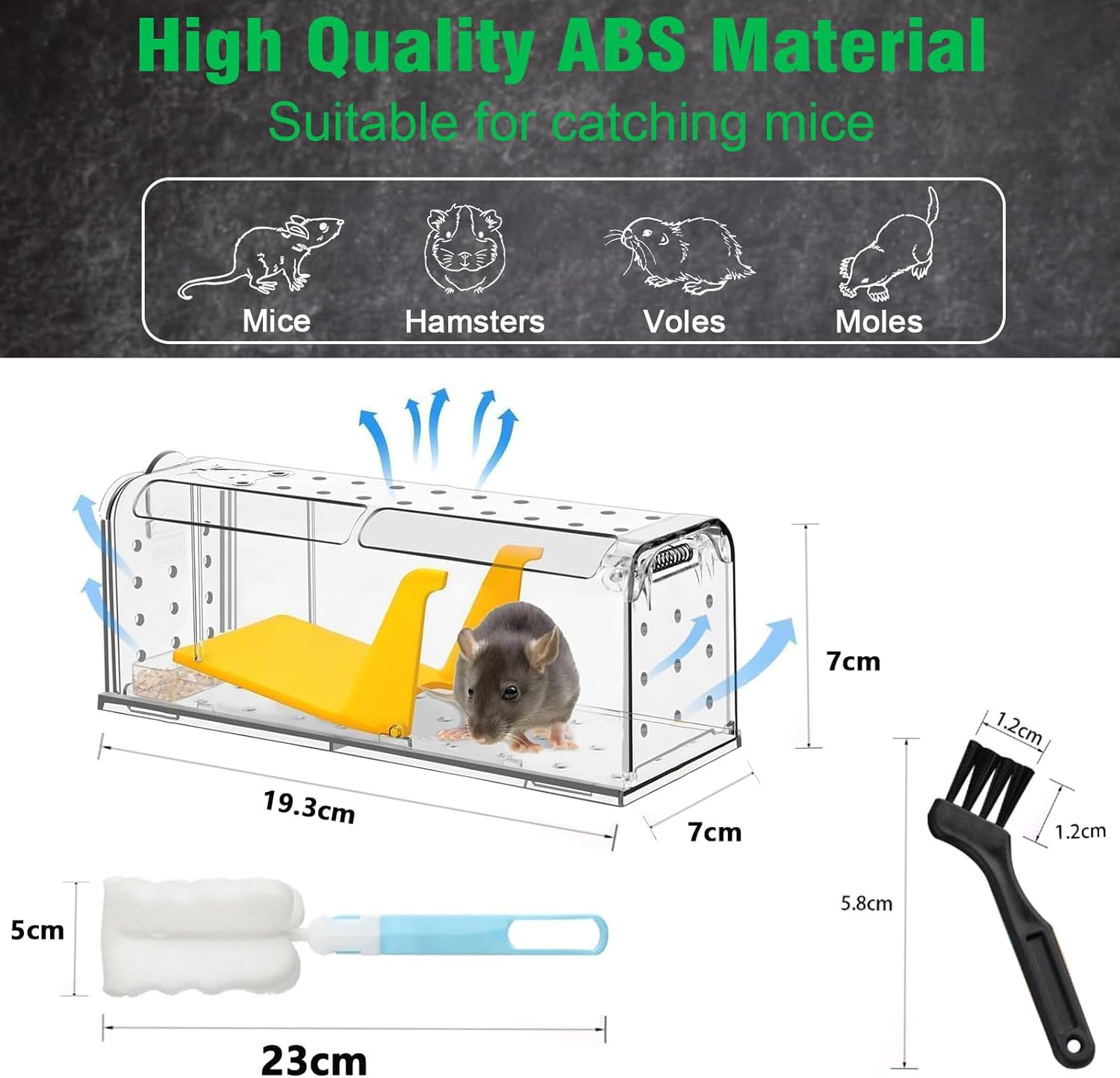 Detalle de 2 Pack Humane Mouse Traps for Indoors No Kill Live Catch – Pets & Children Friendly, Reusable with Cleaning Brush