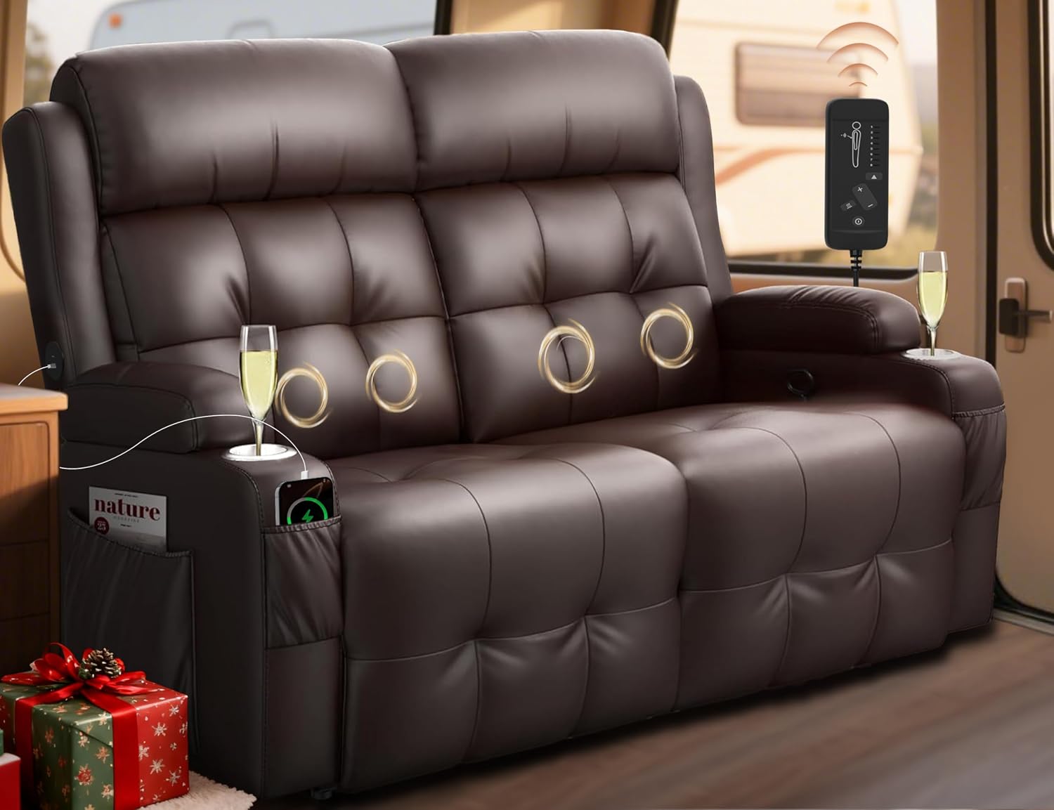 Detalle de Tiooii RV Reclining Loveseat in PU Leather