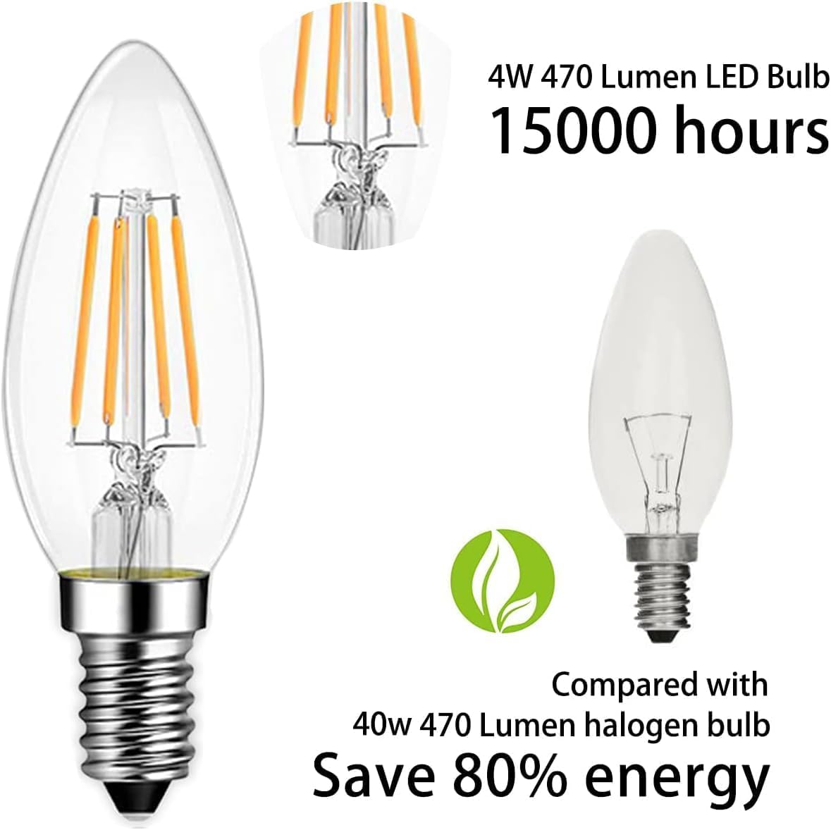 Thumbnail 1 de Levidon E14 LED Candle Bulbs (SES) 2700K Warm White, Clear Filament — Pack of 6