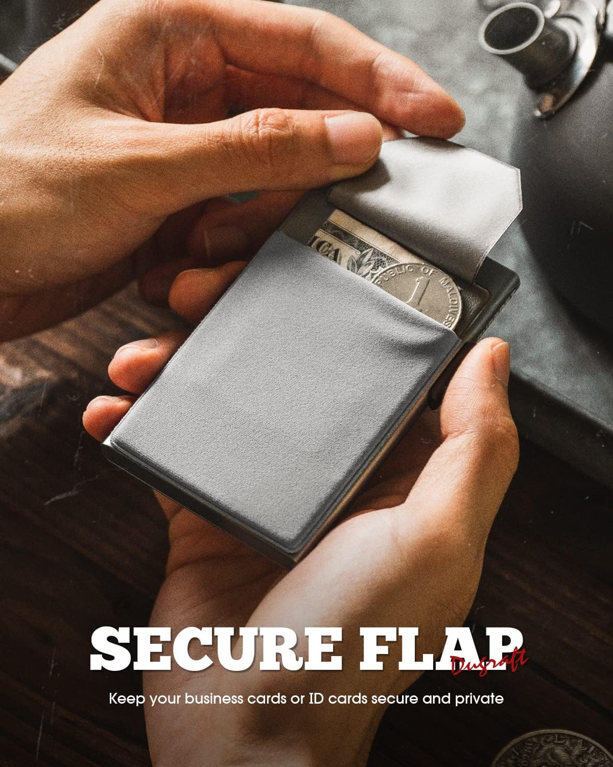 Thumbnail 2 de DUGRAFT Men’s Pop-Up Credit Card Holder Wallet – Slim RFID-Blocking Aluminium with Coin Pocket (Grey)