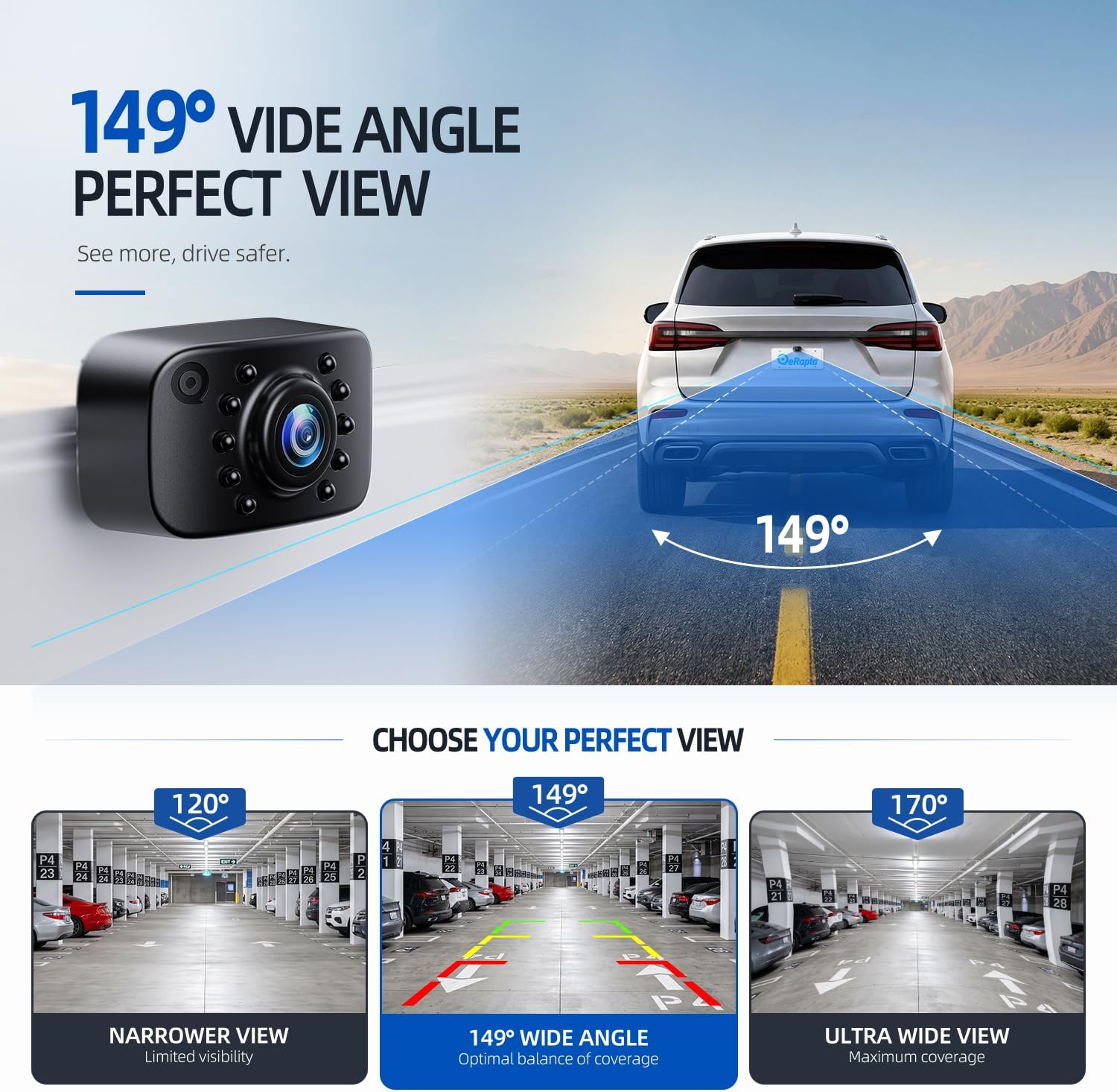 Thumbnail 3 de eRapta AGQT01 Backup Camera: 1080P AHD, IP69K Waterproof, License Plate Rear/Front View
