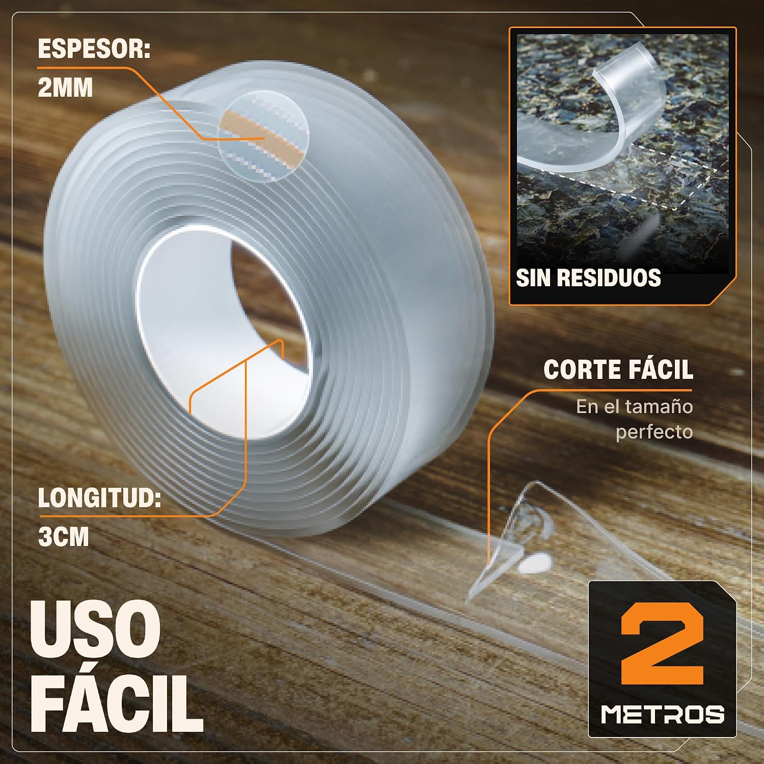 Detalle de BAURIX Cinta Doble Cara 4m extrafuerte