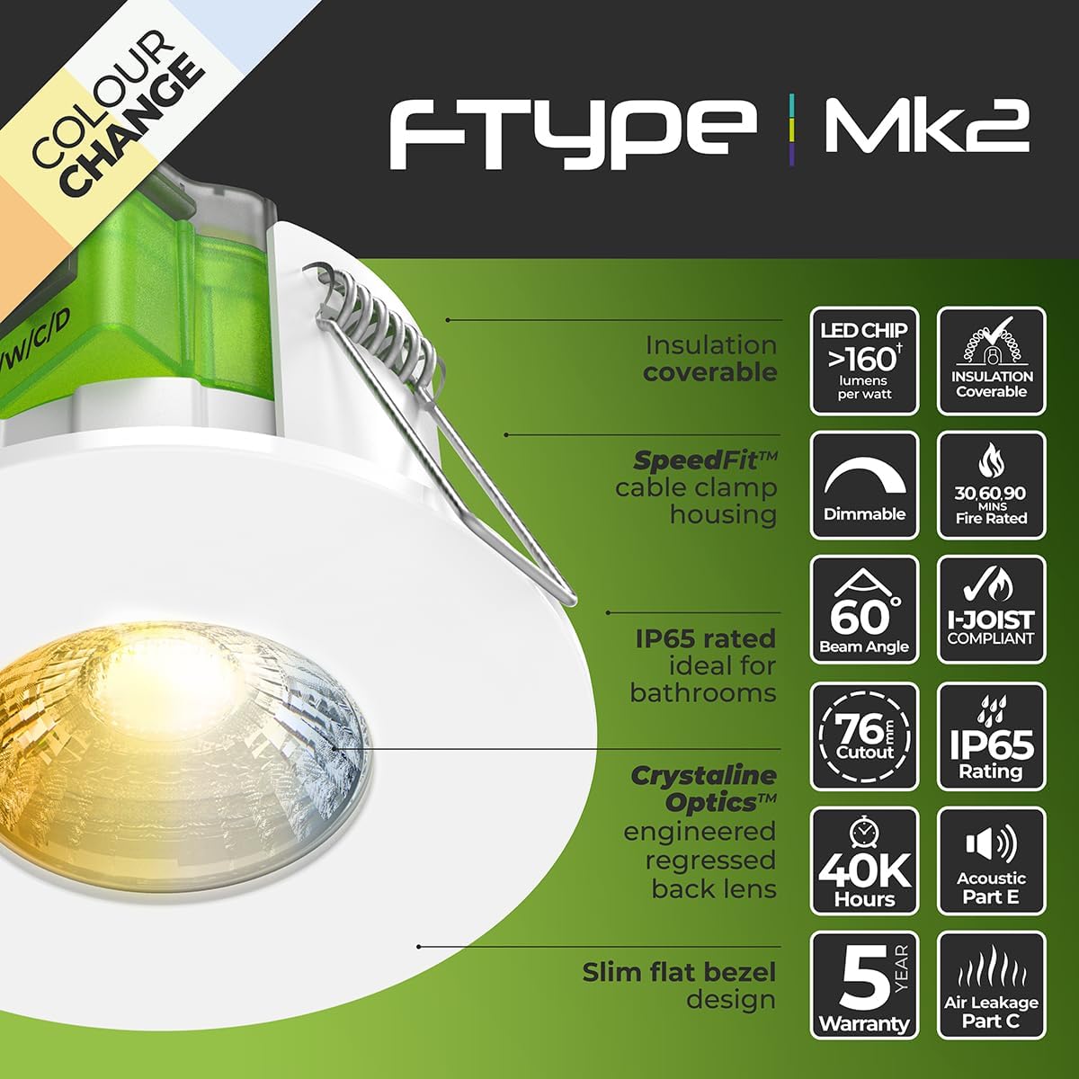 Thumbnail 4 de Luceco FTYPE MK2 LED Flat Downlight (Power Change & 4 CCT Options) White, IP65, Fire Rated, FTF6WCCT