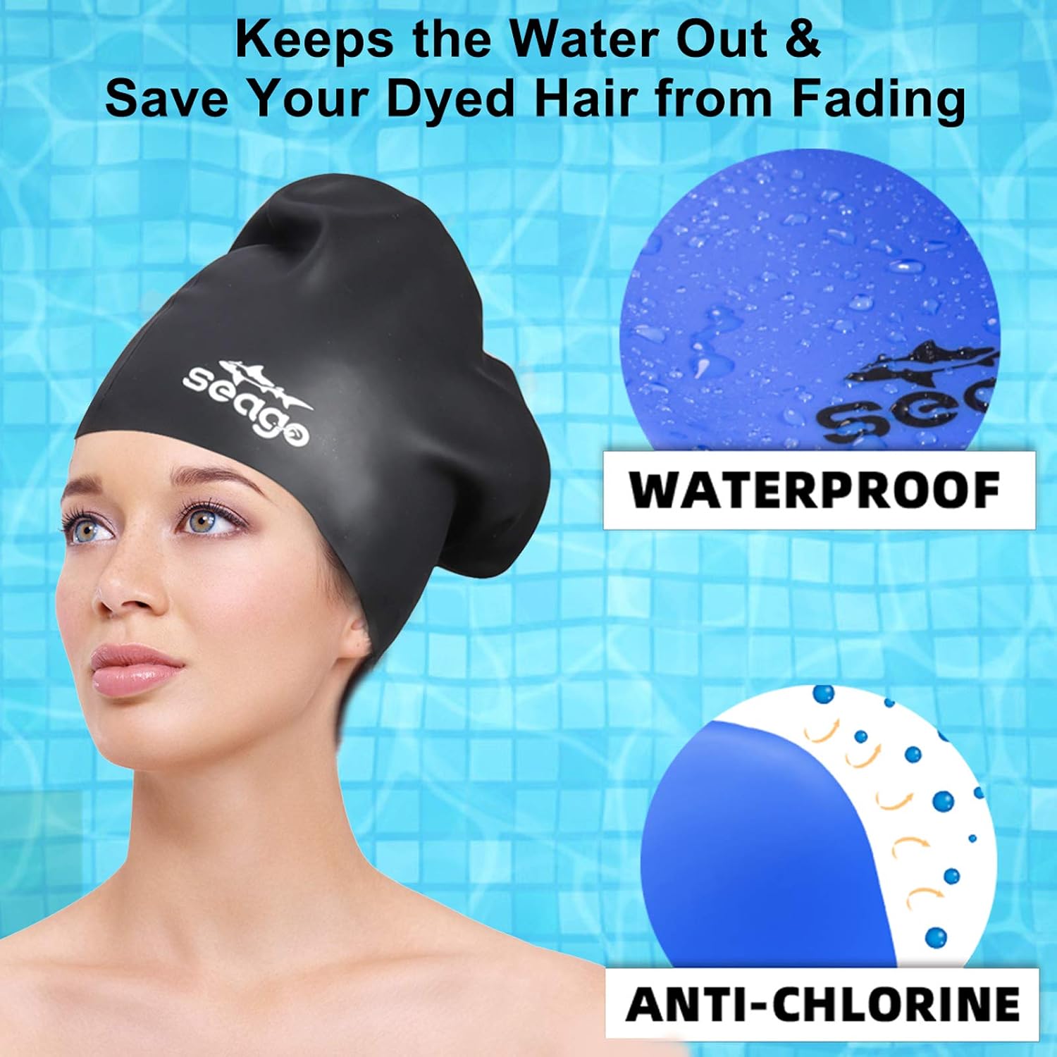 Detalle 2 de Seago Long Hair Silicone Swim Cap 2-Pack for Braids and Dreadlocks