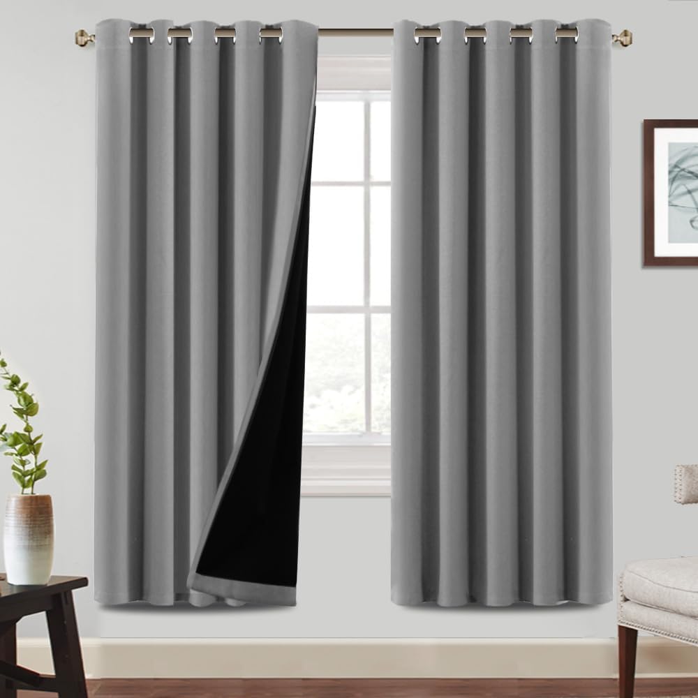 Detalle de BellaHills 100% Blackout Thermal Insulated Eyelet Curtains (2 Panels) – Dove Grey, 66 x 72 Inch