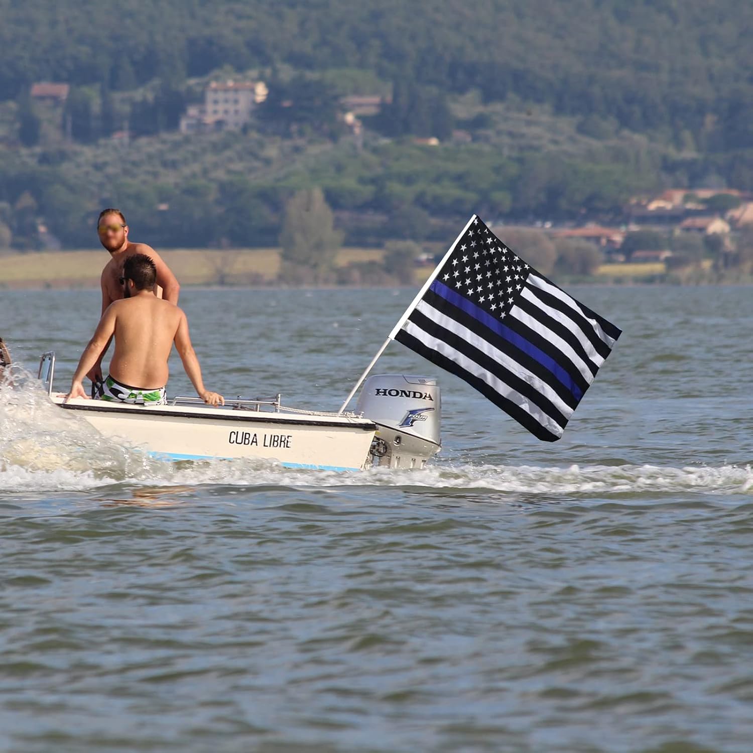 Detalle 2 de FLAGWIN Thin Blue Line Police Boat Flag, 12x18 Inch