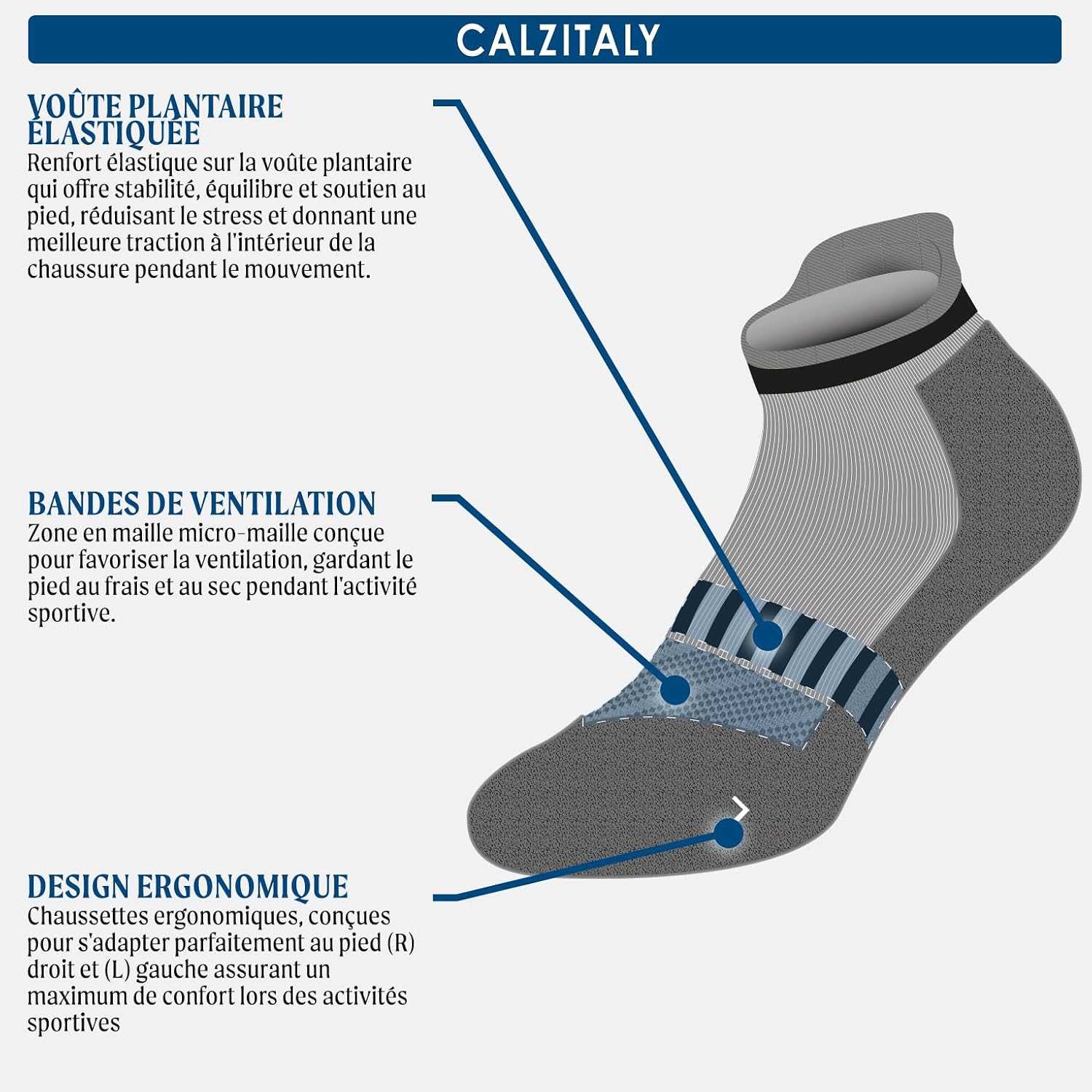 Thumbnail 3 de CALZITALY PACK 2-3-6: Chaussettes sport en coton respirantes, confort et maintien pour la pratique quotidienne