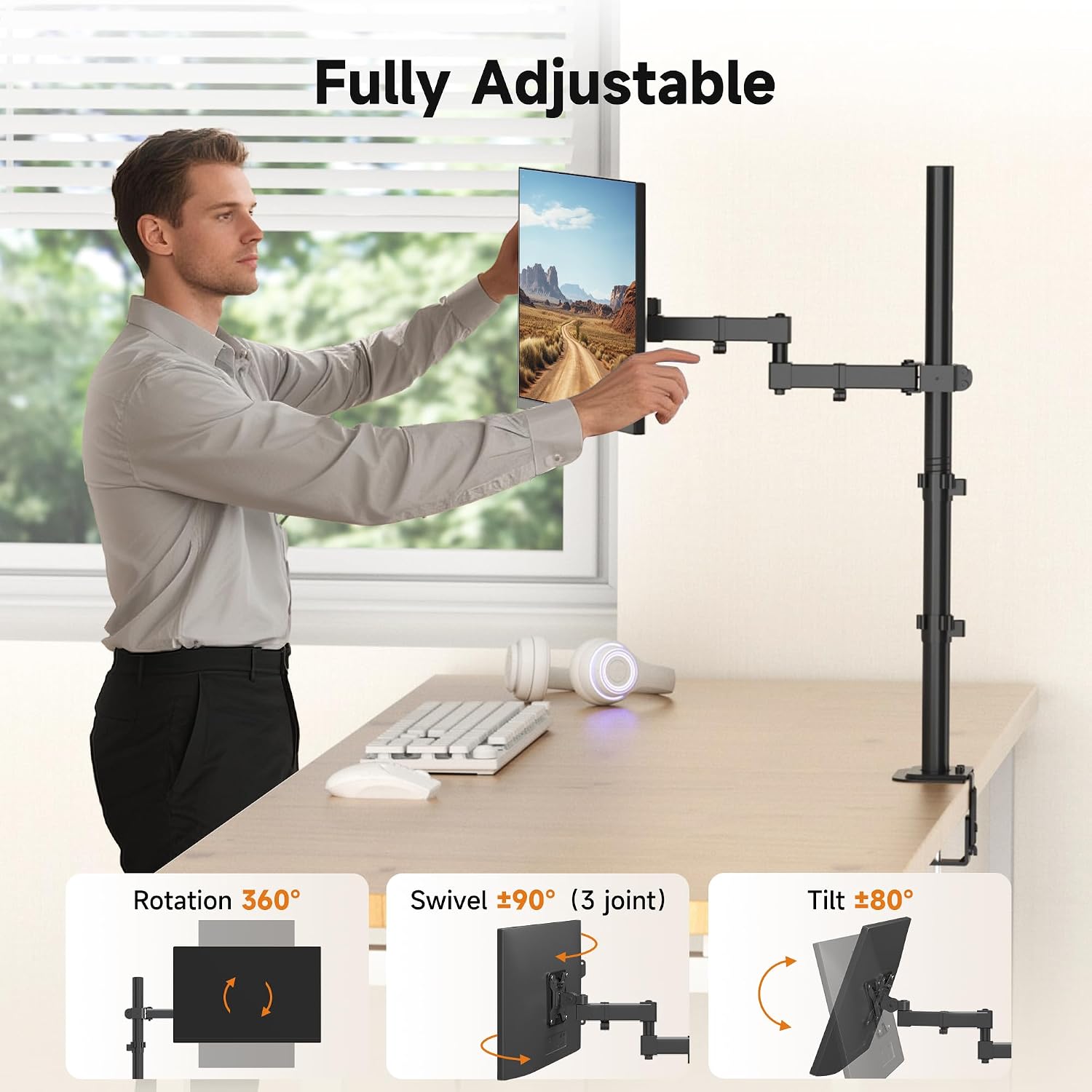 Detalle 2 de Bracwiser MD7821 Monitorarm mit stufenlos einstellbarer Stehhöhe (800 mm) für 13–32" Bildschirme, VESA 75/100