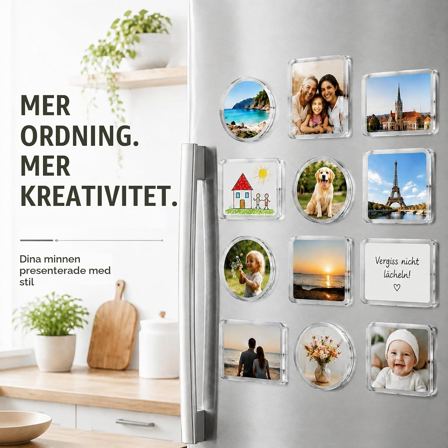 Detalle 2 de Brizuf R-25 fotomagnetset, 25 delar med klar akryl och självhäftande magnetbaksida